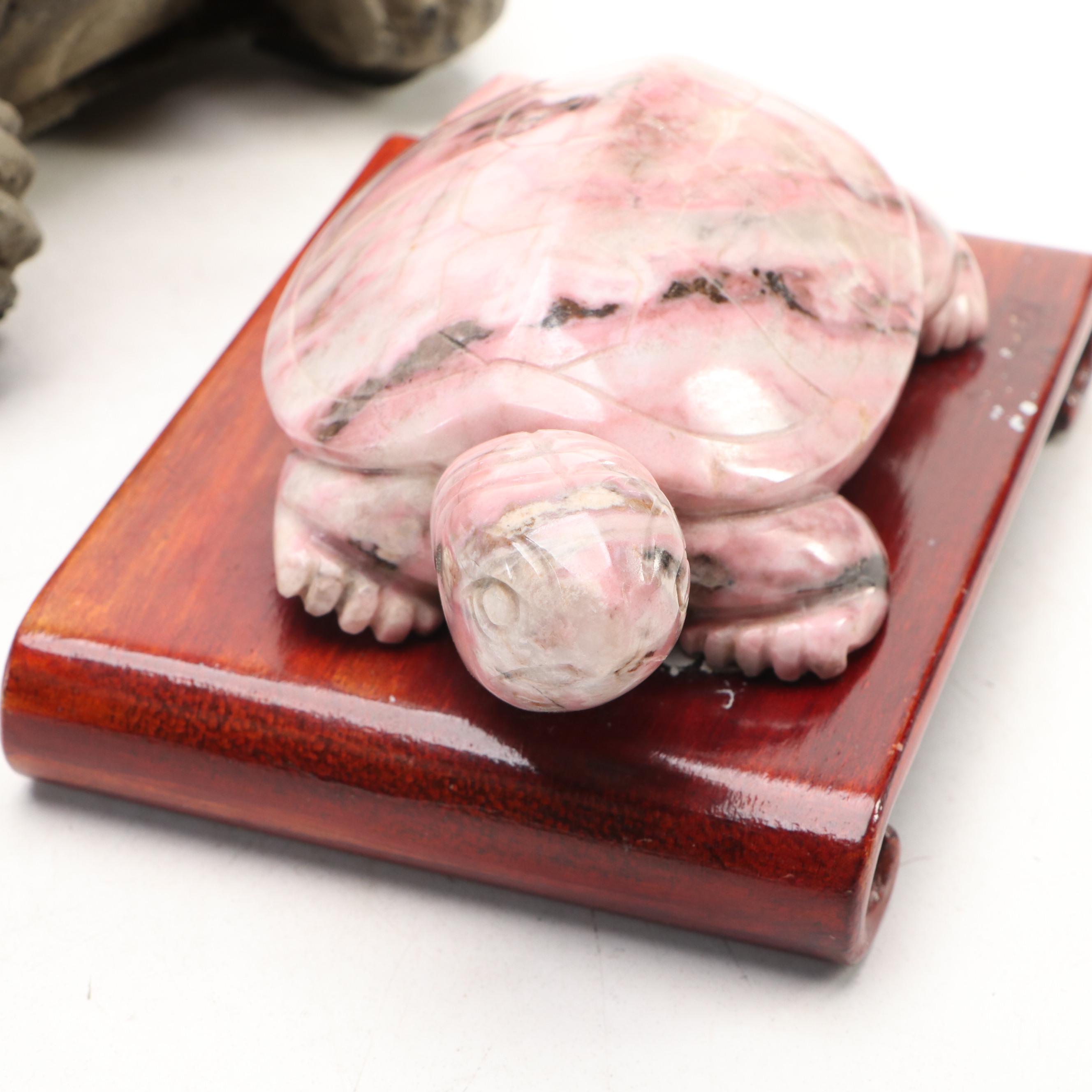 Hand-Carved Wooden and Stone Turtle Figures