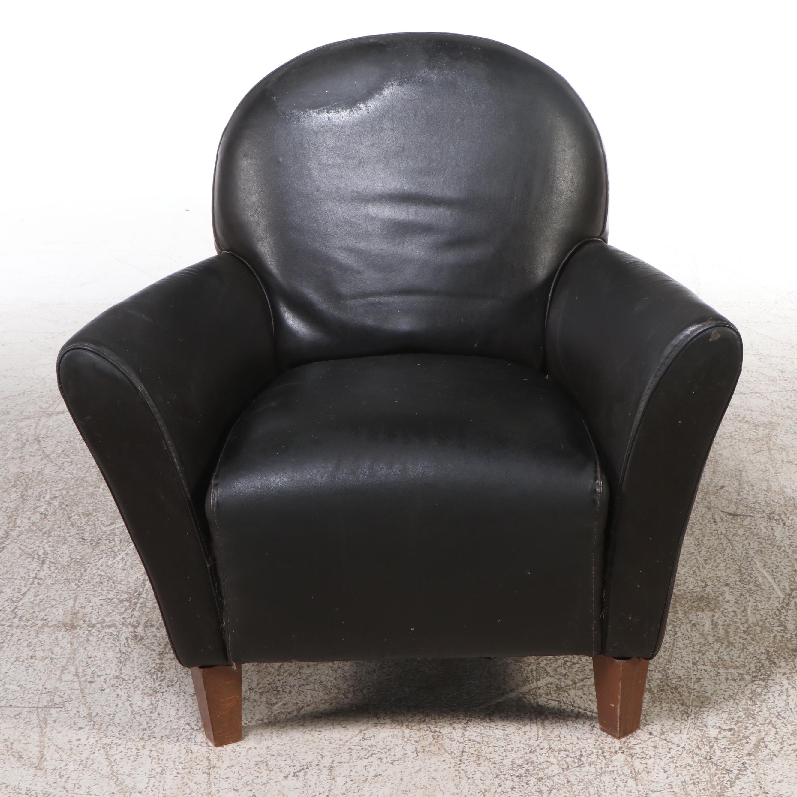 Calia Black Leather Armchair with Ottoman