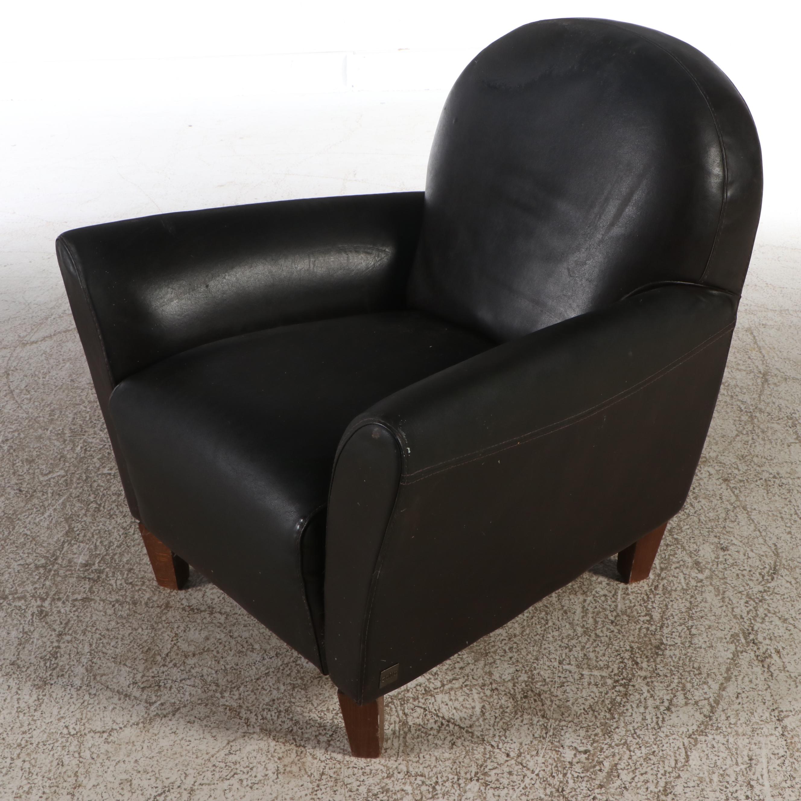Calia Black Leather Armchair with Ottoman