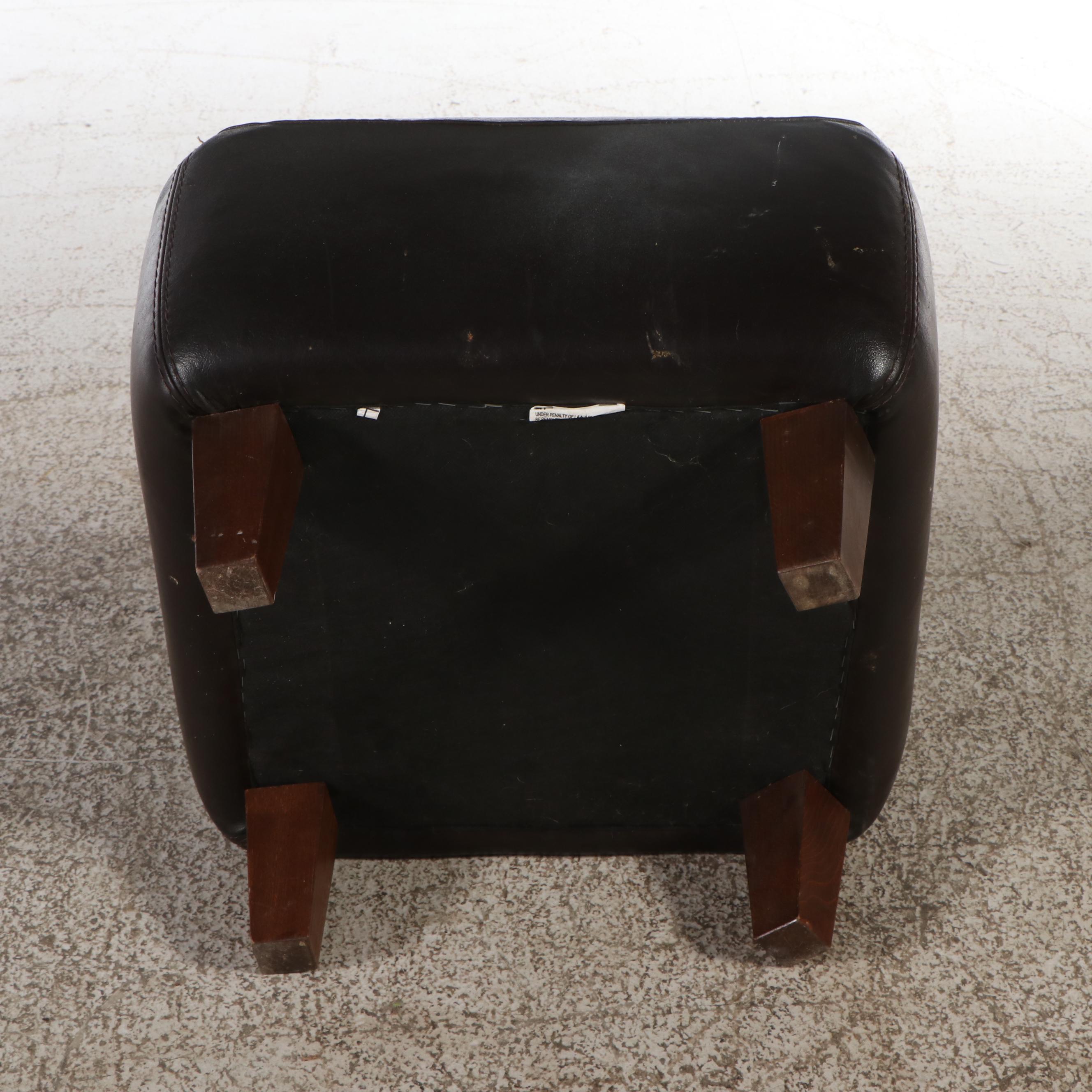 Calia Black Leather Armchair with Ottoman