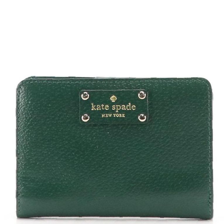 Kate Spade Tellie Wellesley Compact Wallet in Nightfores Green Leather, With Tag