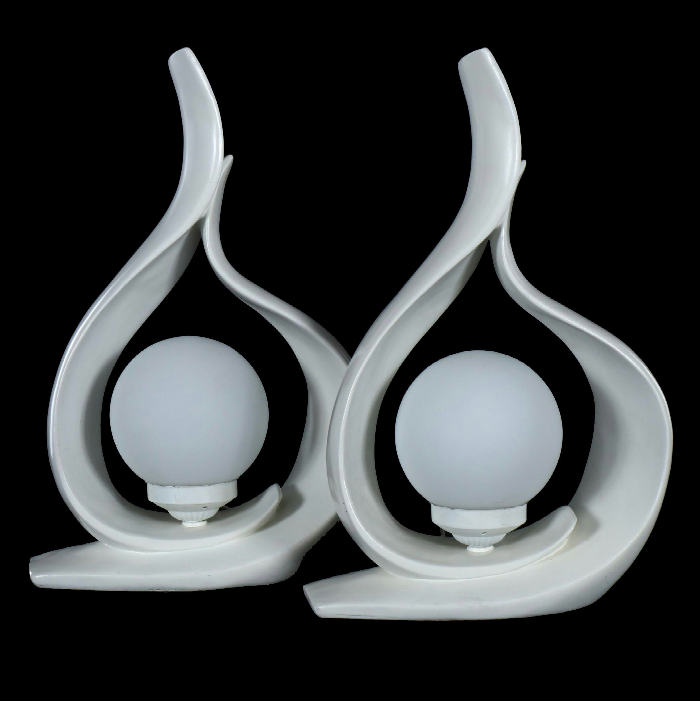 Deco Revival White Acrylic Flame Lamps with Globe Shades, 1980s