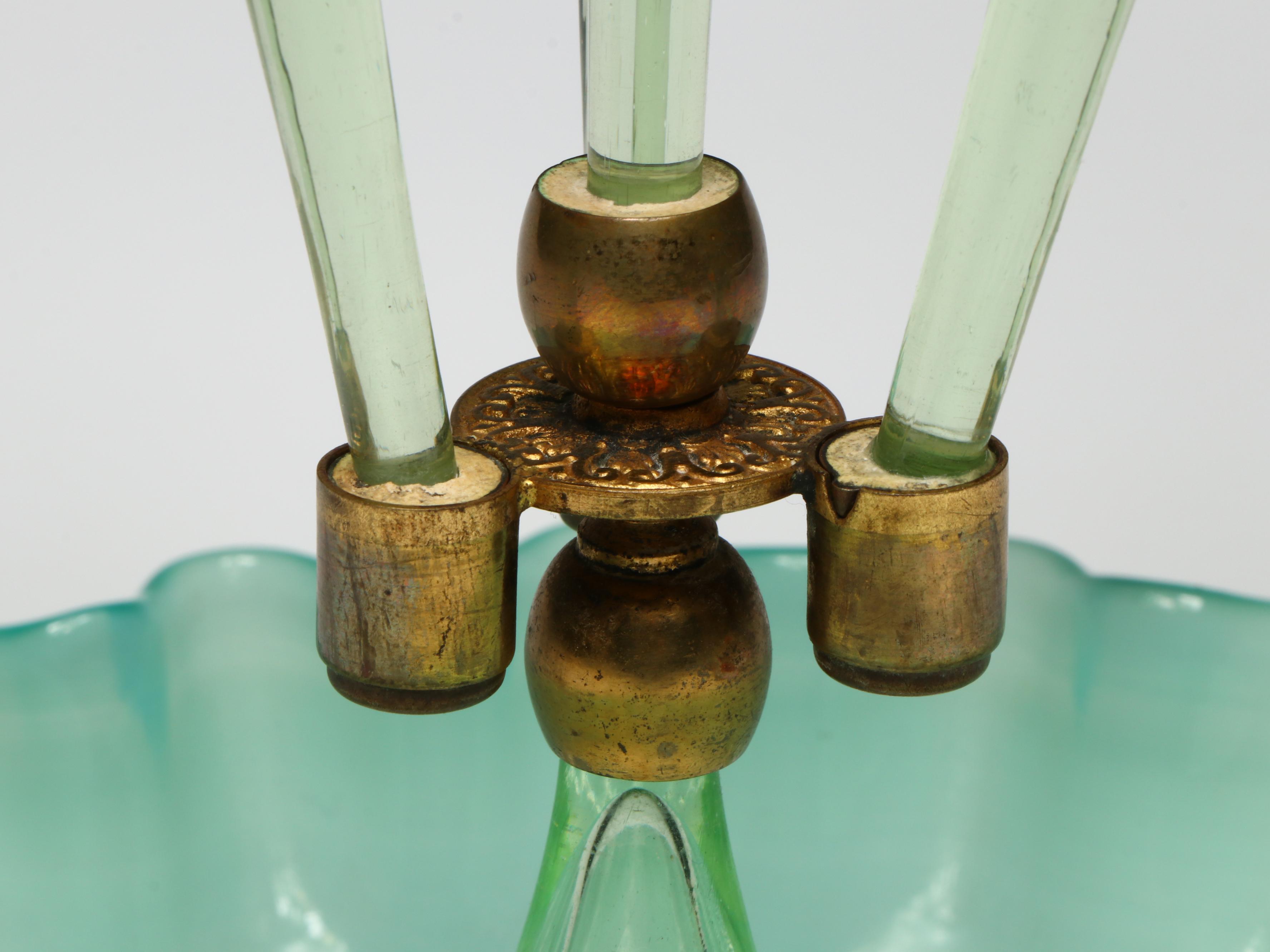 Art Nouveau Style Ruffled Blue and Green Glass Centerpiece Epergne