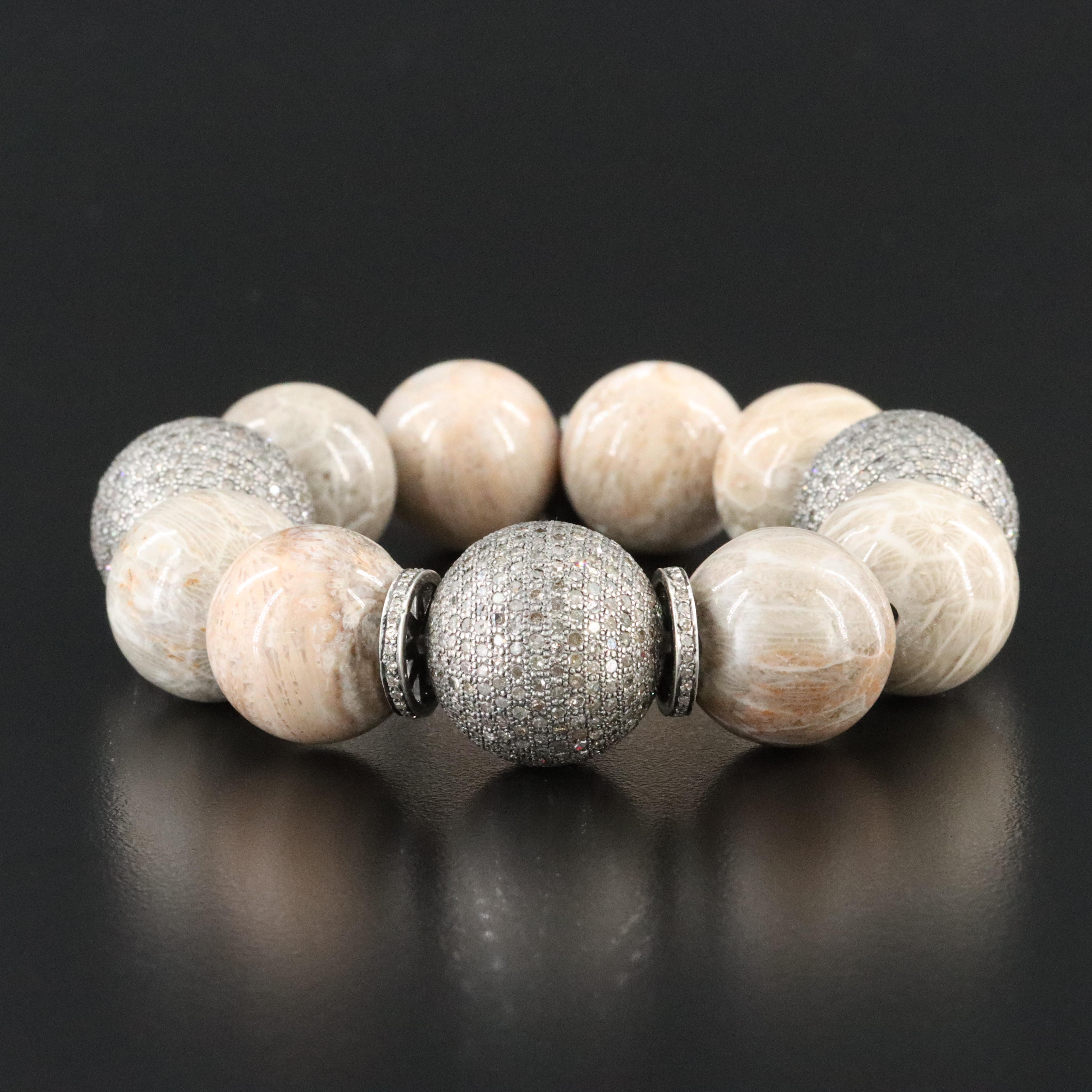Sheryl Lowe Sterling Bracelet with Pavé Diamonds and Petoskey Stone