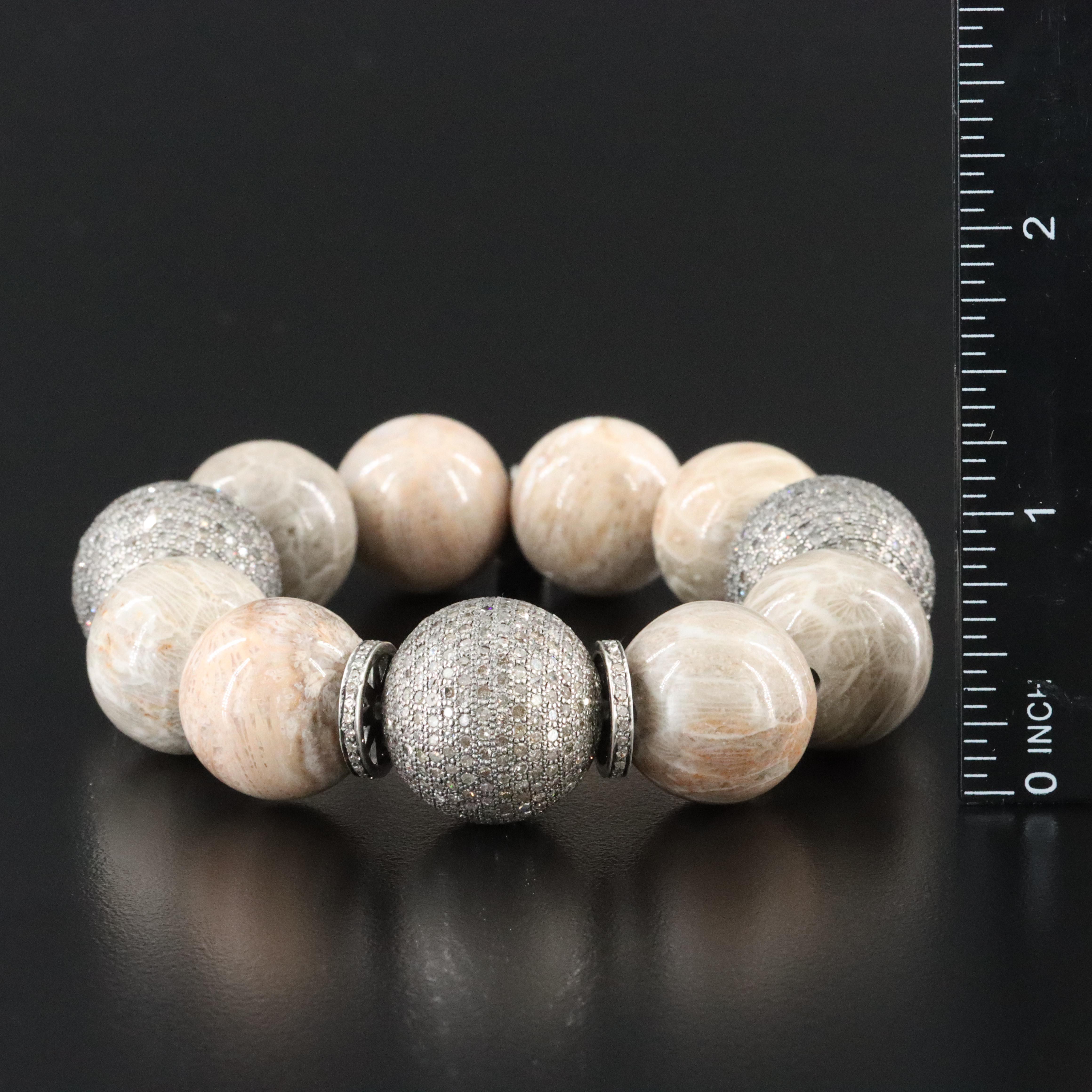 Sheryl Lowe Sterling Bracelet with Pavé Diamonds and Petoskey Stone