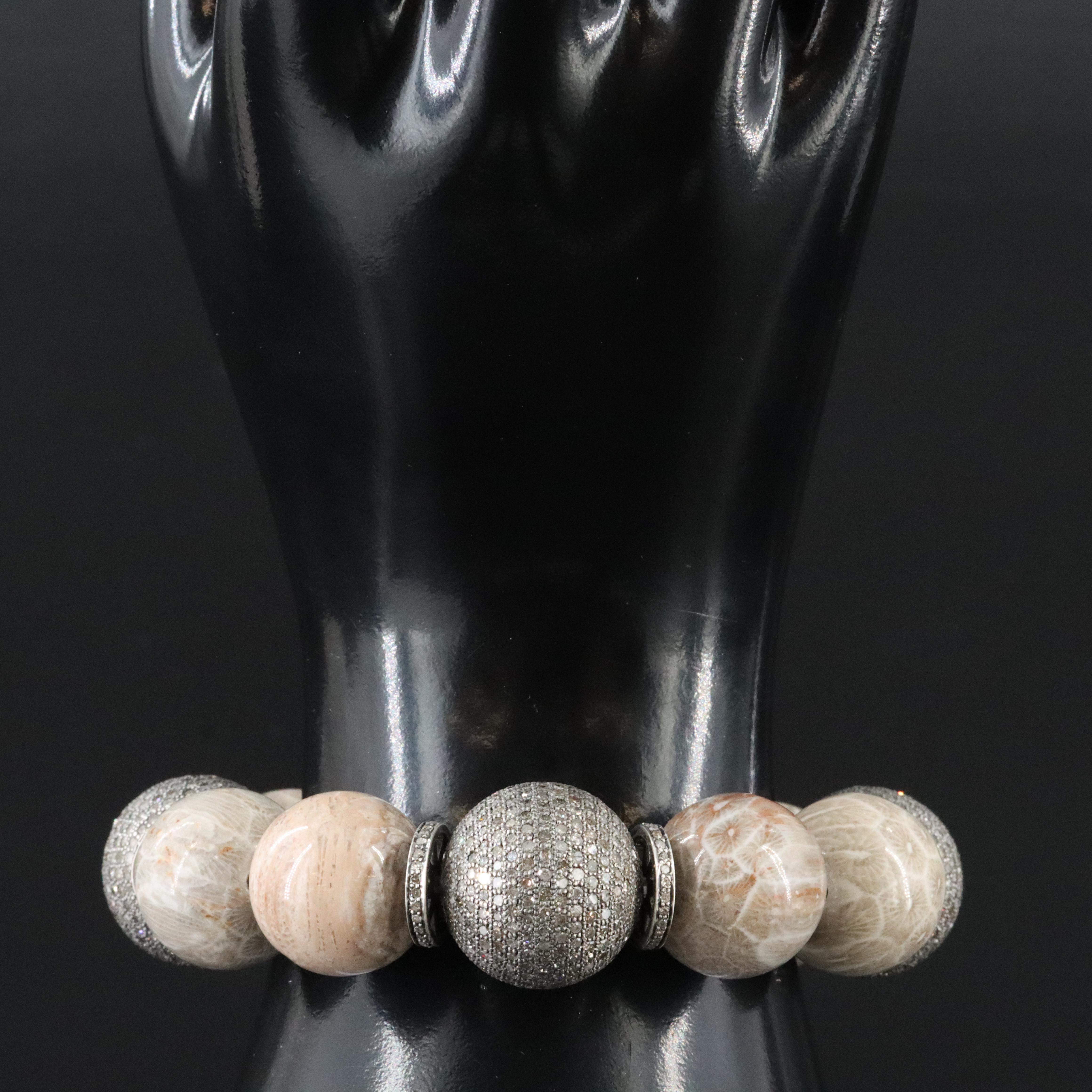 Sheryl Lowe Sterling Bracelet with Pavé Diamonds and Petoskey Stone
