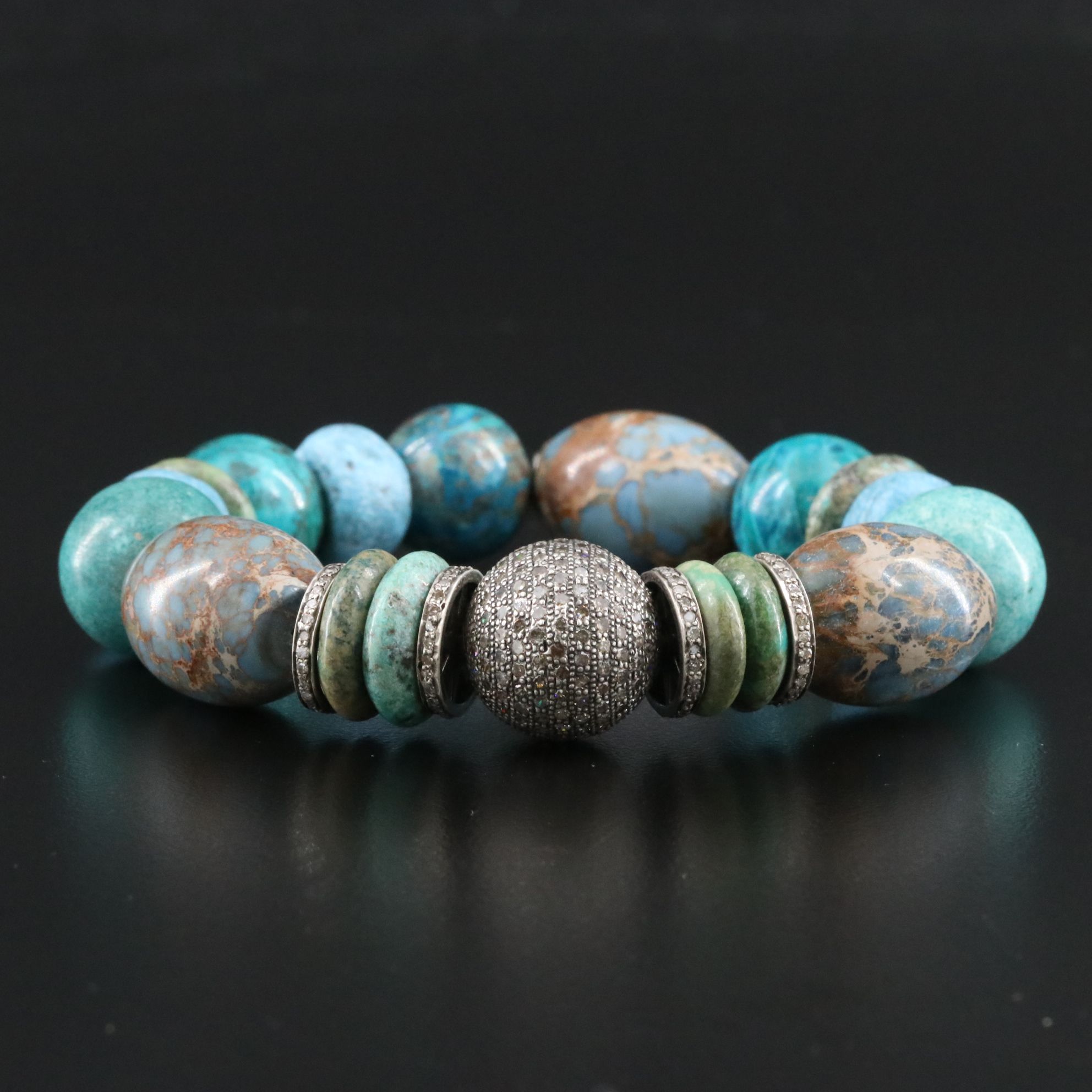 Sheryl Lowe Sterling Turquioise, Pavé Diamond and Gemstone Bracelet