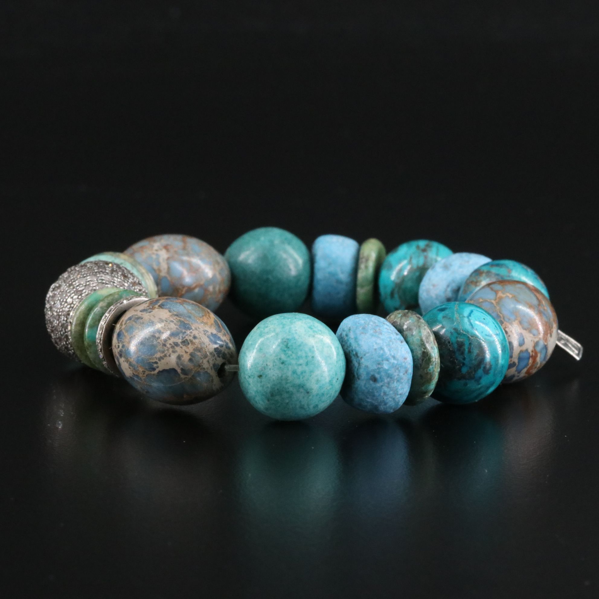 Sheryl Lowe Sterling Turquioise, Pavé Diamond and Gemstone Bracelet
