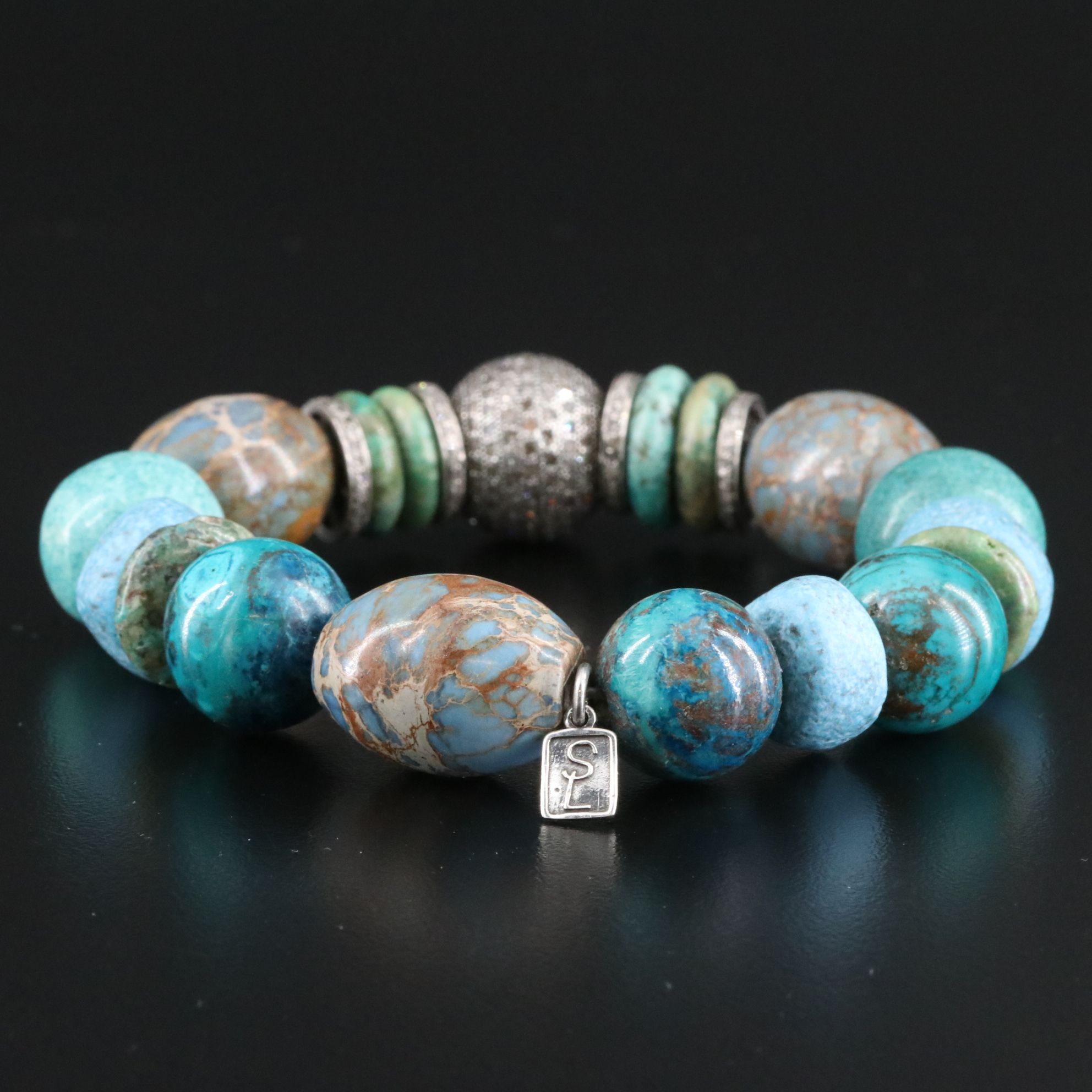Sheryl Lowe Sterling Turquioise, Pavé Diamond and Gemstone Bracelet