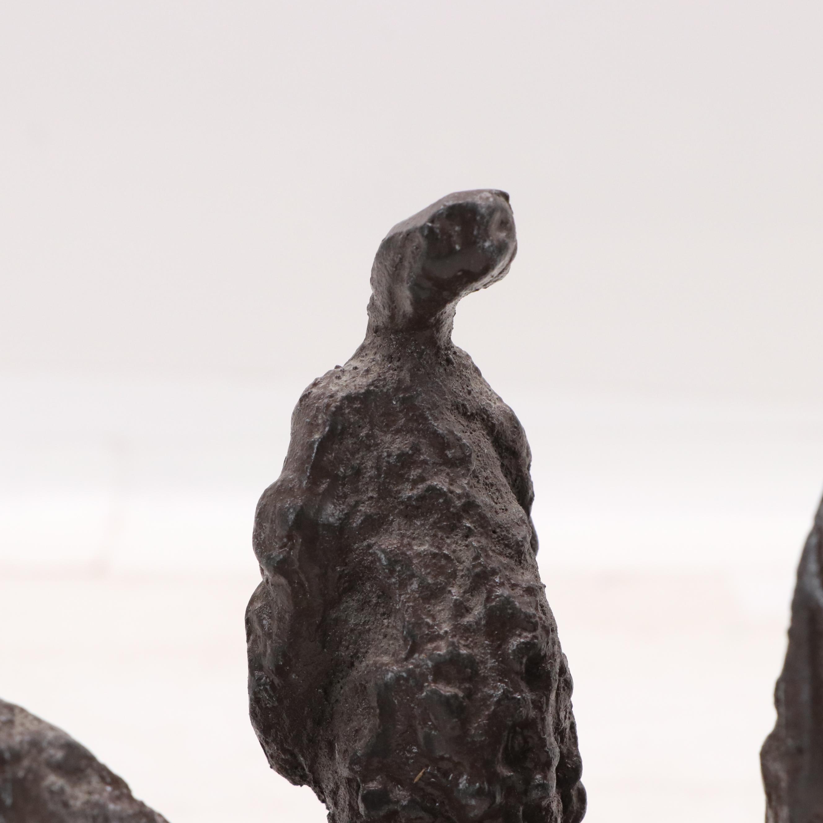 Stylized Cast Iron Sculpture with Figures Waiting by Lamppost, 20th Century