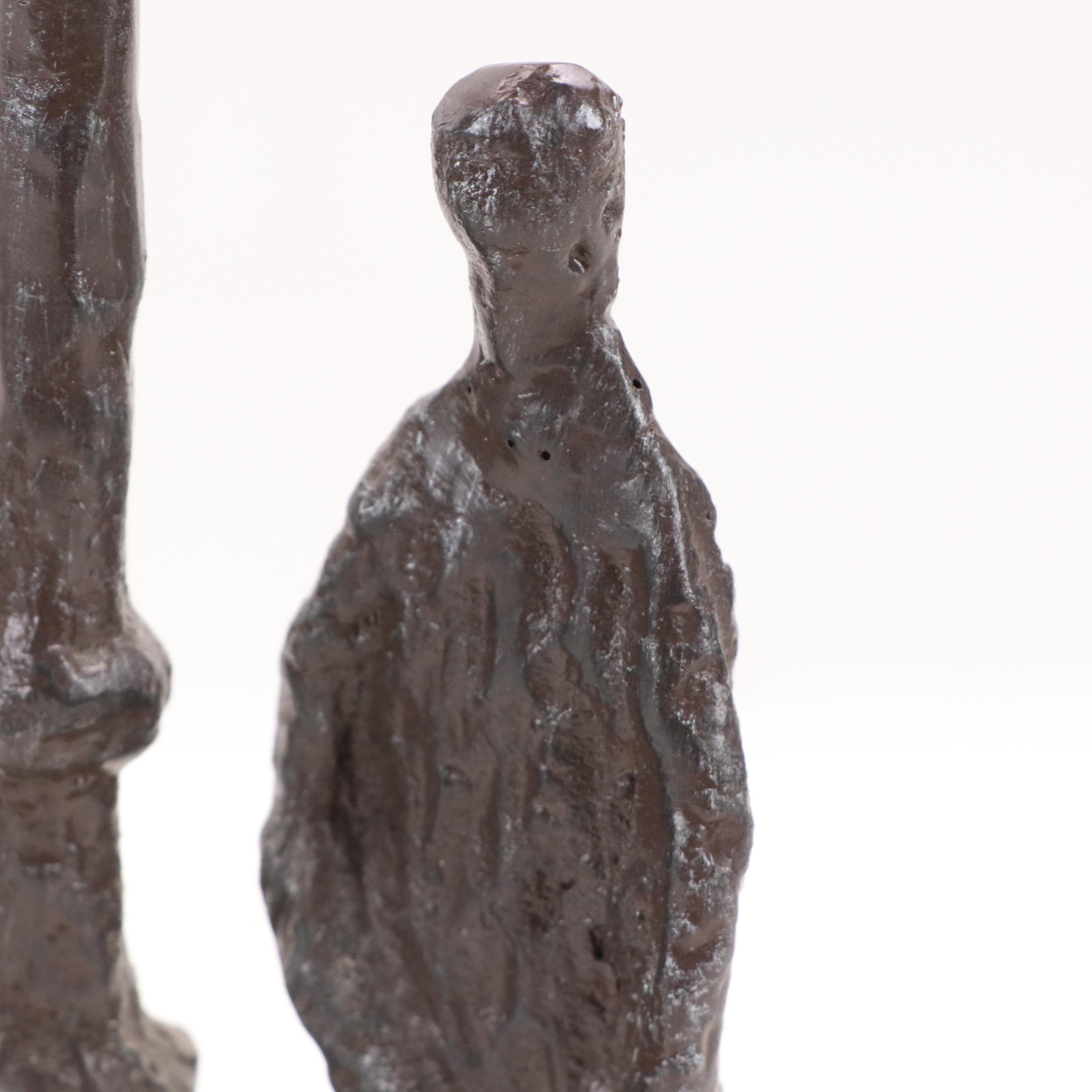 Stylized Cast Iron Sculpture with Figures Waiting by Lamppost, 20th Century