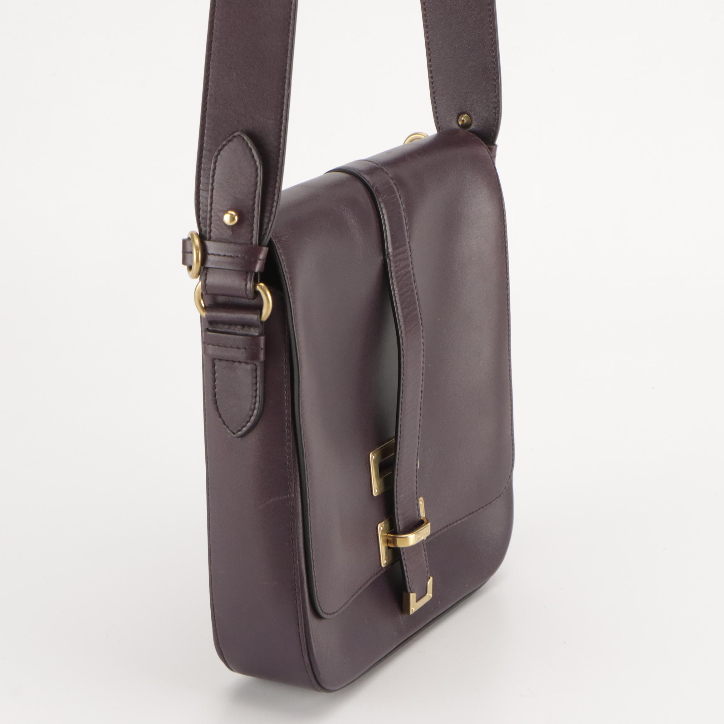 Salvatore Ferragamo Full Flap Crossbody Messenger Bag in Dark Purple Leather