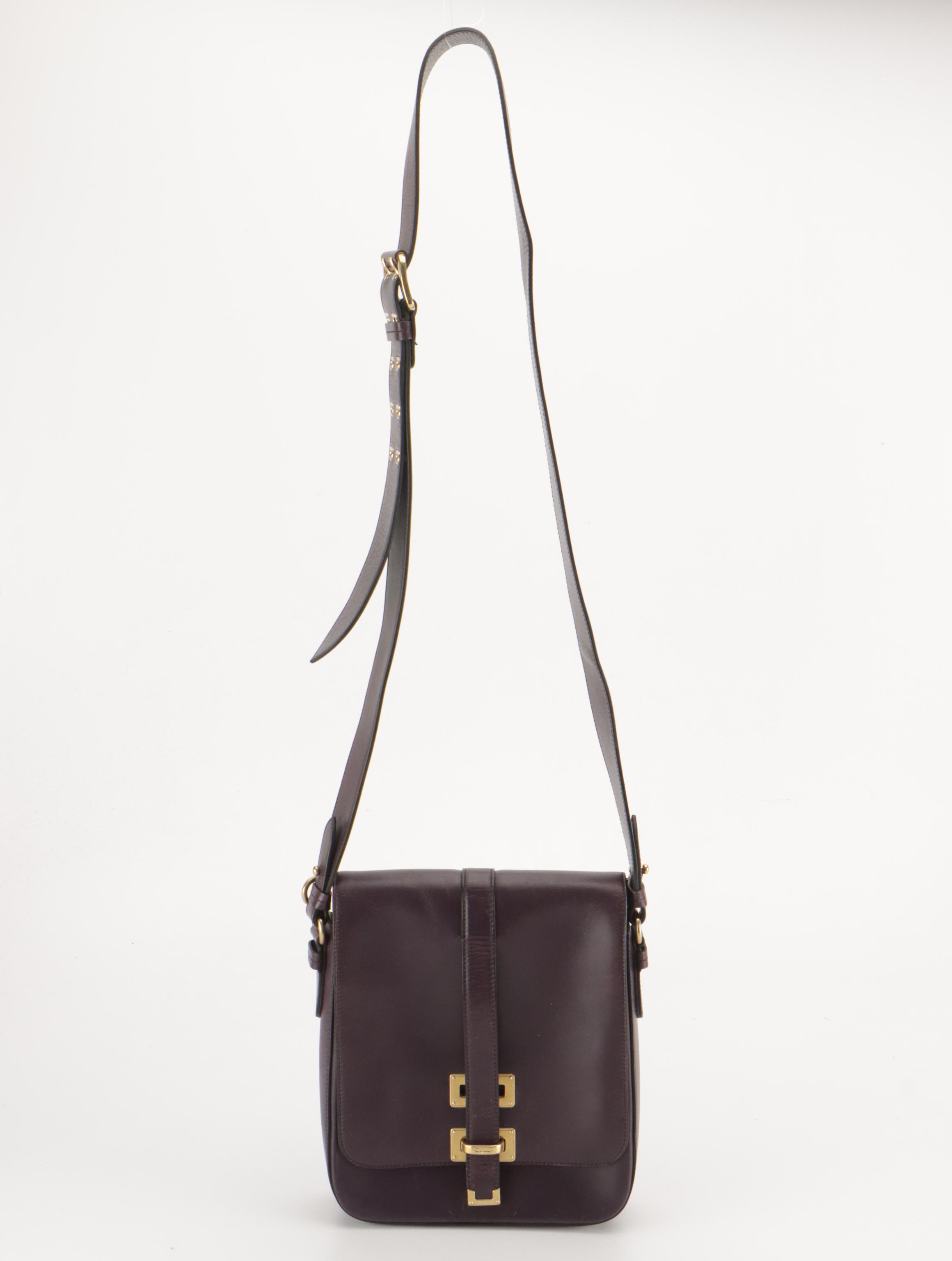 Salvatore Ferragamo Full Flap Crossbody Messenger Bag in Dark Purple Leather