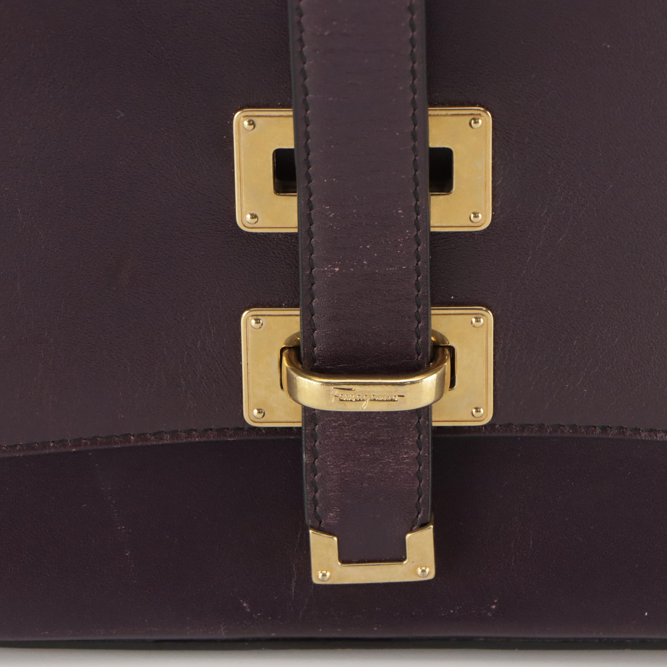 Salvatore Ferragamo Full Flap Crossbody Messenger Bag in Dark Purple Leather