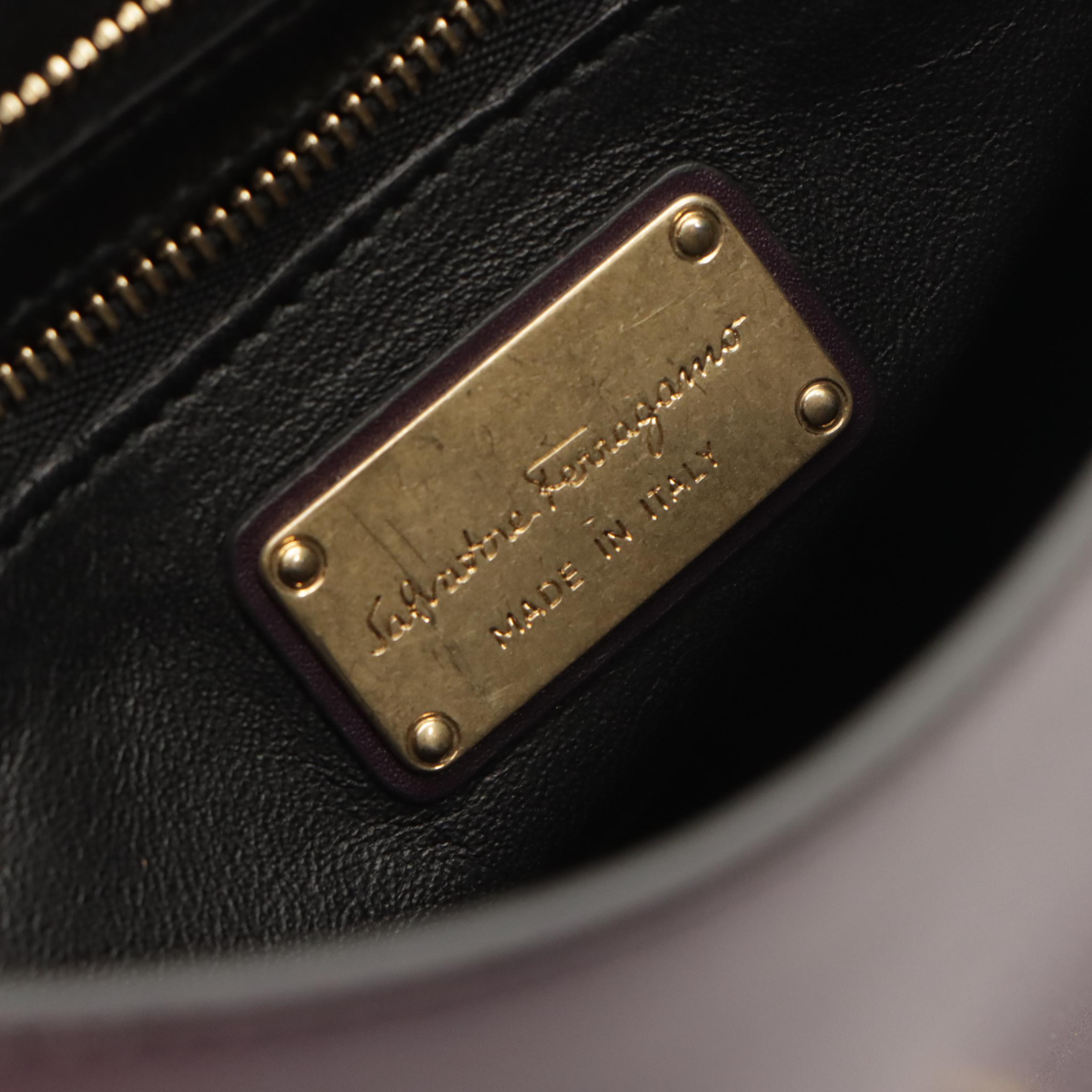 Salvatore Ferragamo Full Flap Crossbody Messenger Bag in Dark Purple Leather