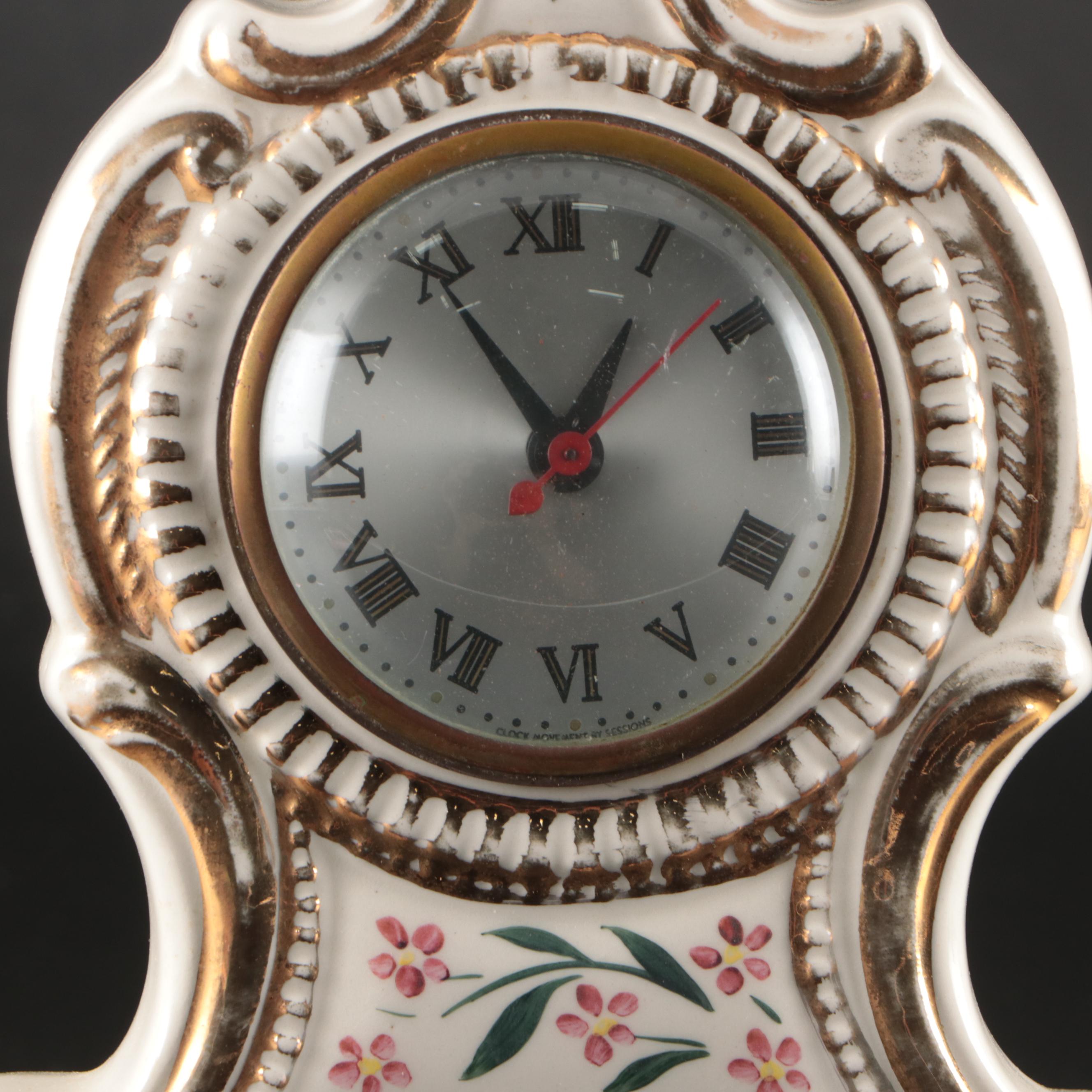 Silver Plate Vanity Set, Sessions Porcelain Clock, and More Vintage Vanity Décor