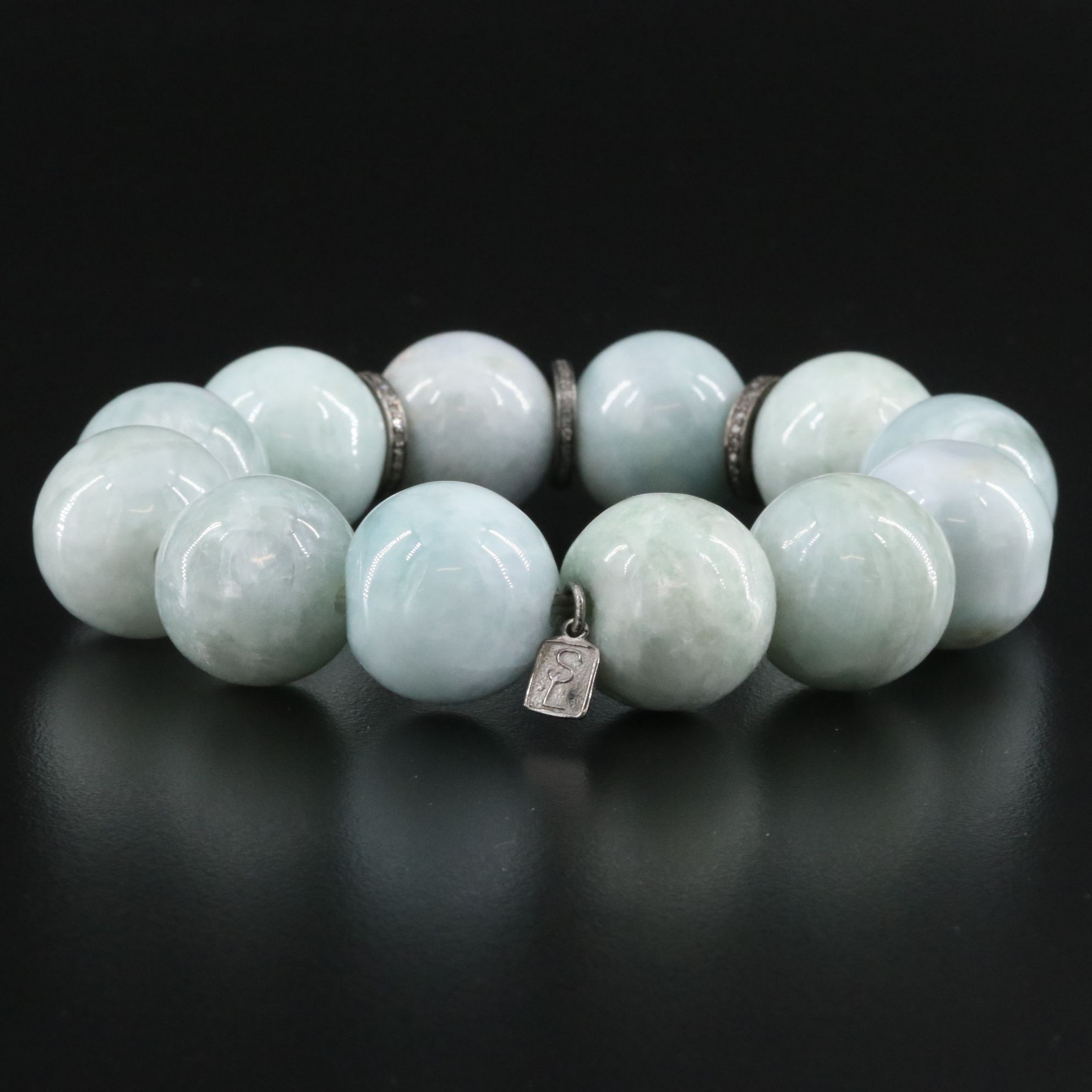 Sheryl Lowe Sterling Aquamarine and Diamond Bracelet