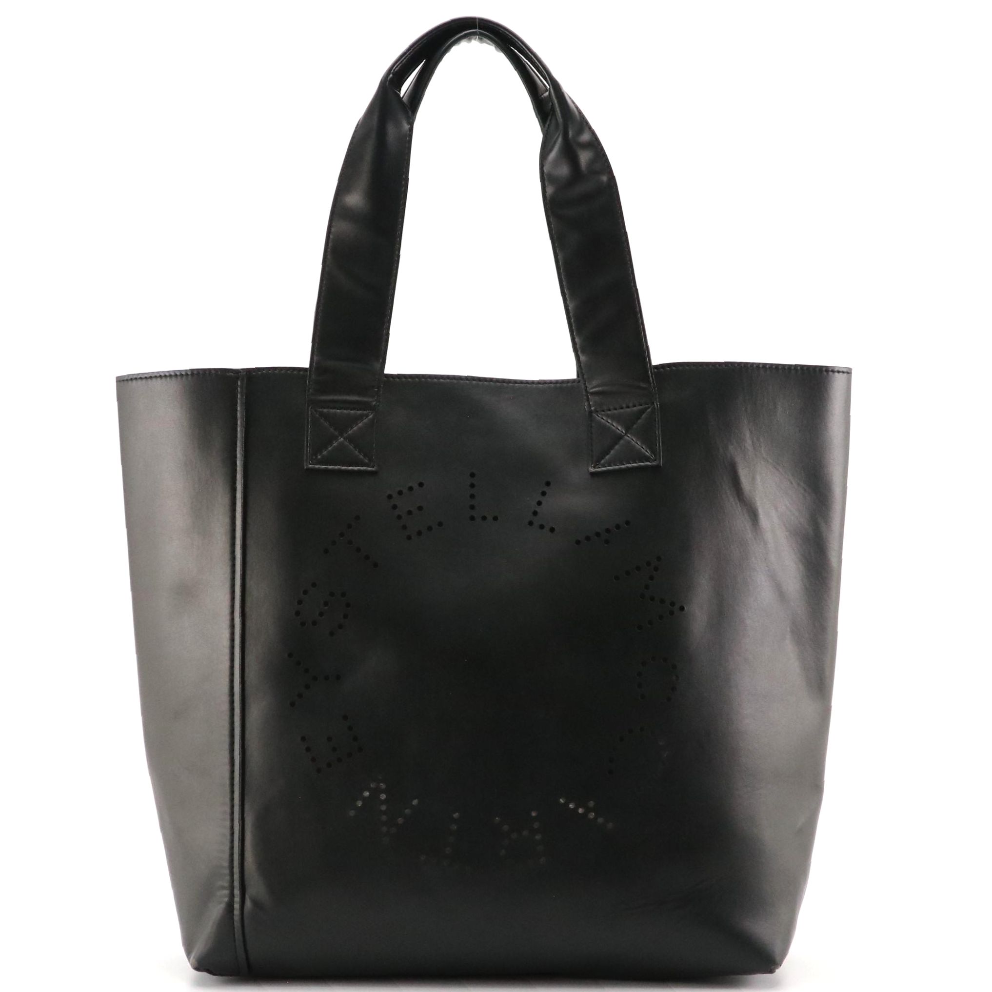 Stella McCartney Large Perforated Logo Eco Tote in Black Soft Vegan Leather