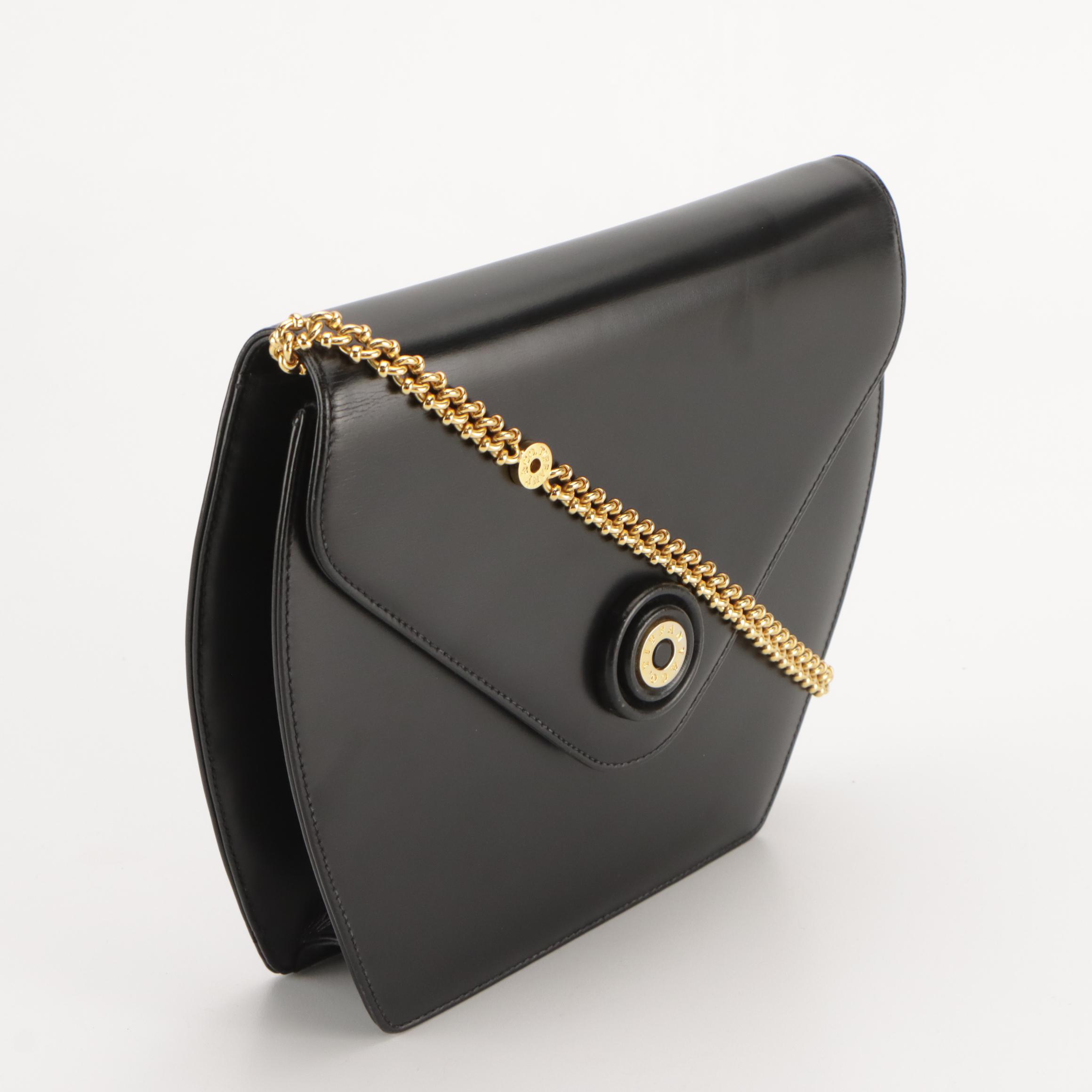 Tiffany & Co. Black Leather Flap Shoulder Bag with Chain-Link Strap