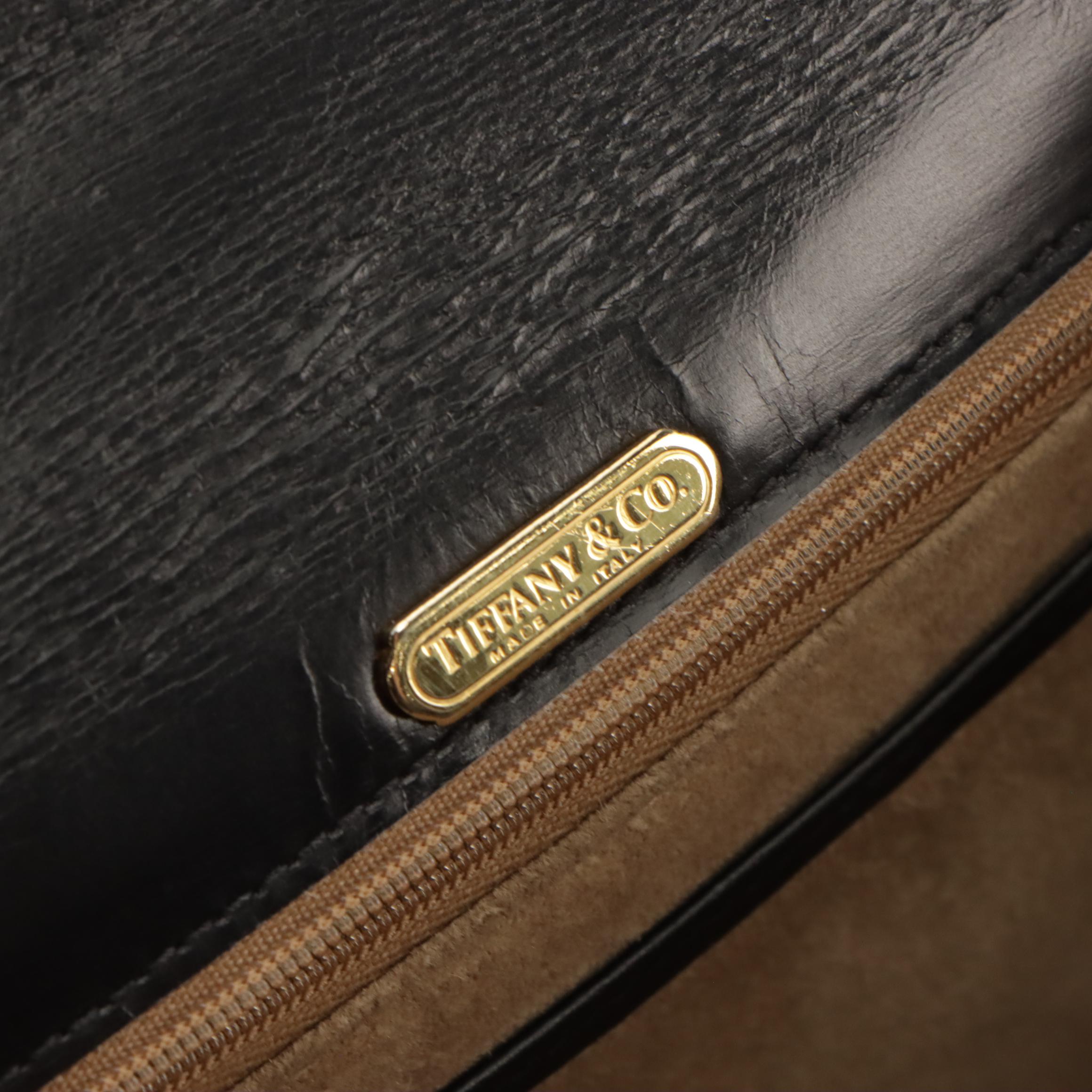 Tiffany & Co. Black Leather Flap Shoulder Bag with Chain-Link Strap