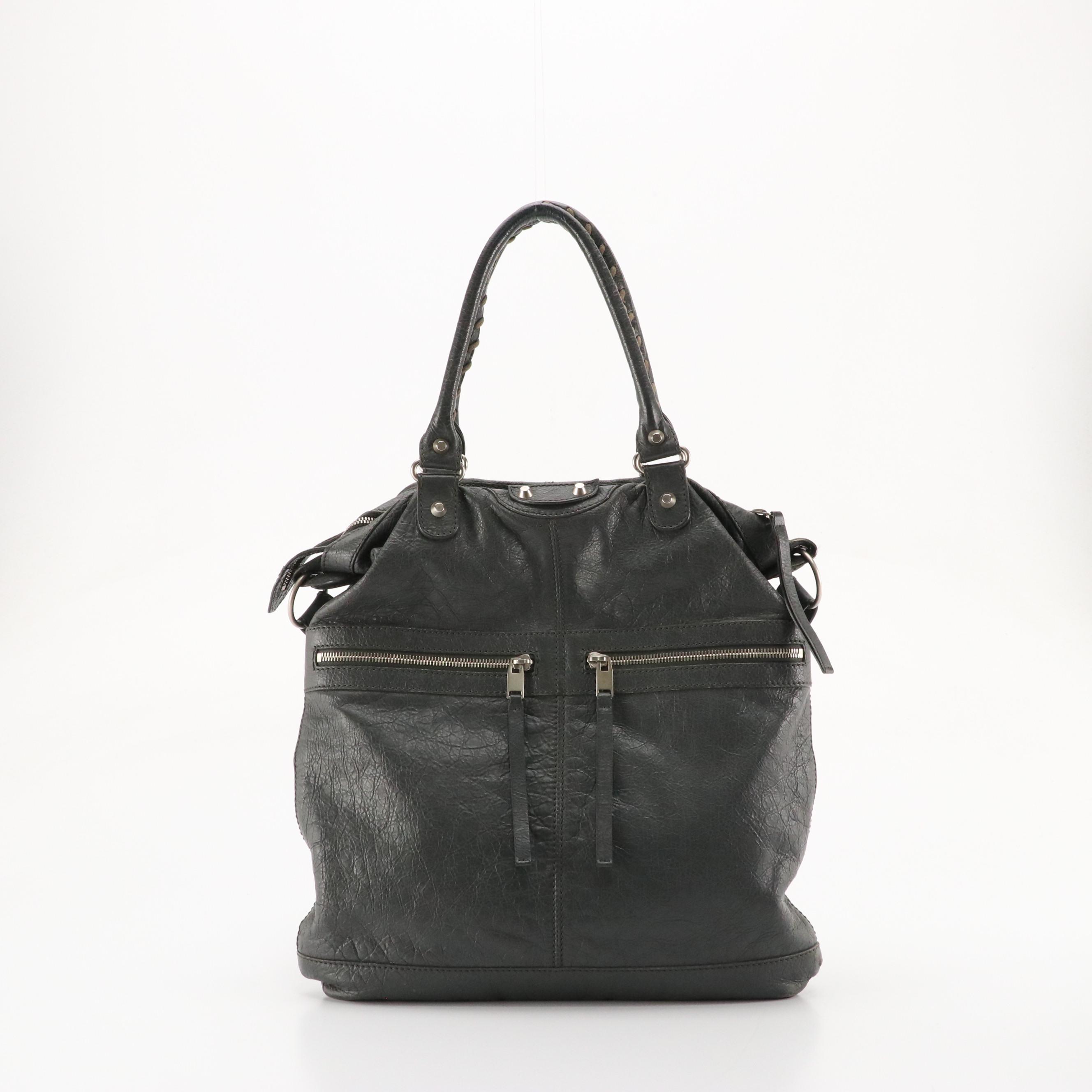 Balenciaga Studded Grey Textured Leather Two-Way Tote Bag