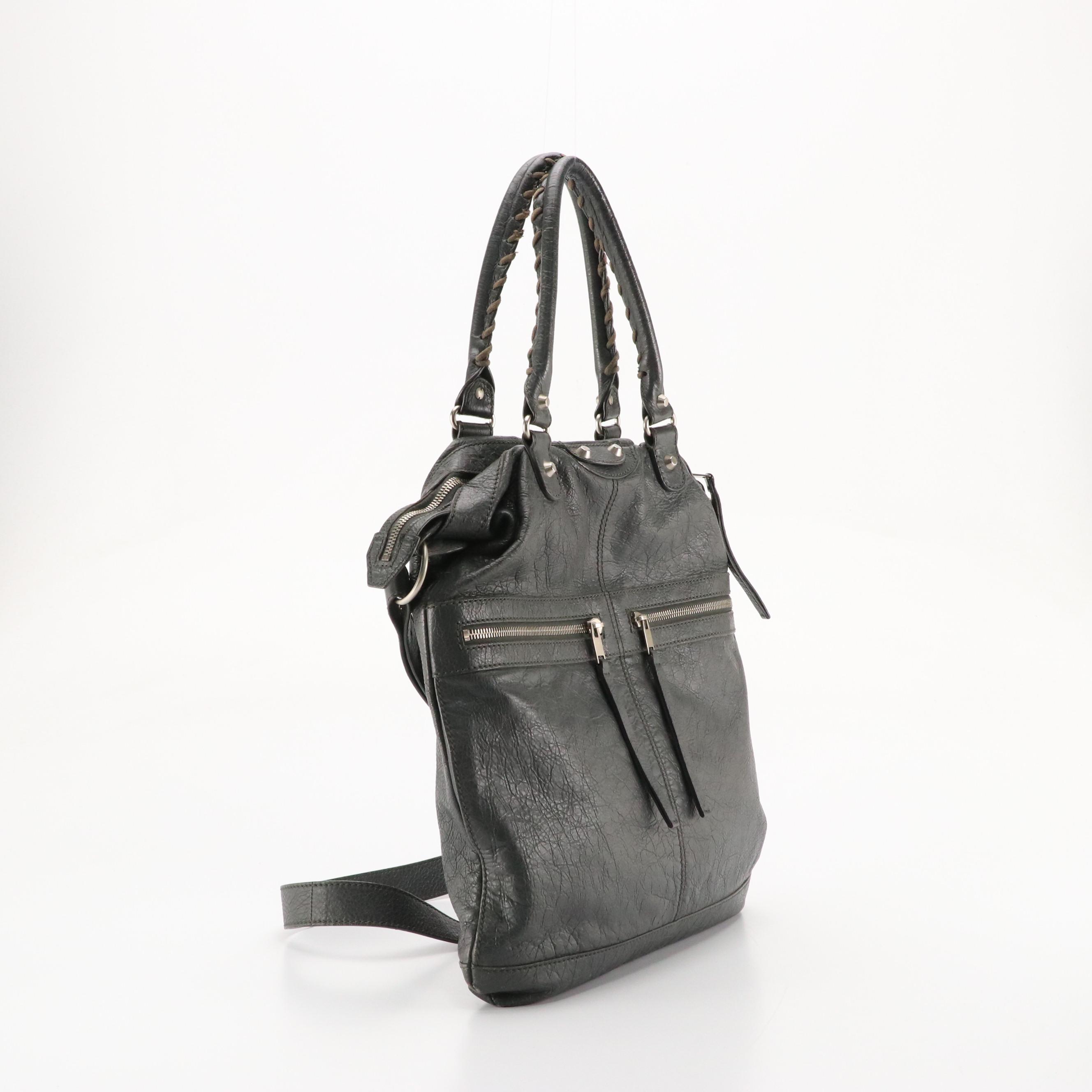 Balenciaga Studded Grey Textured Leather Two-Way Tote Bag