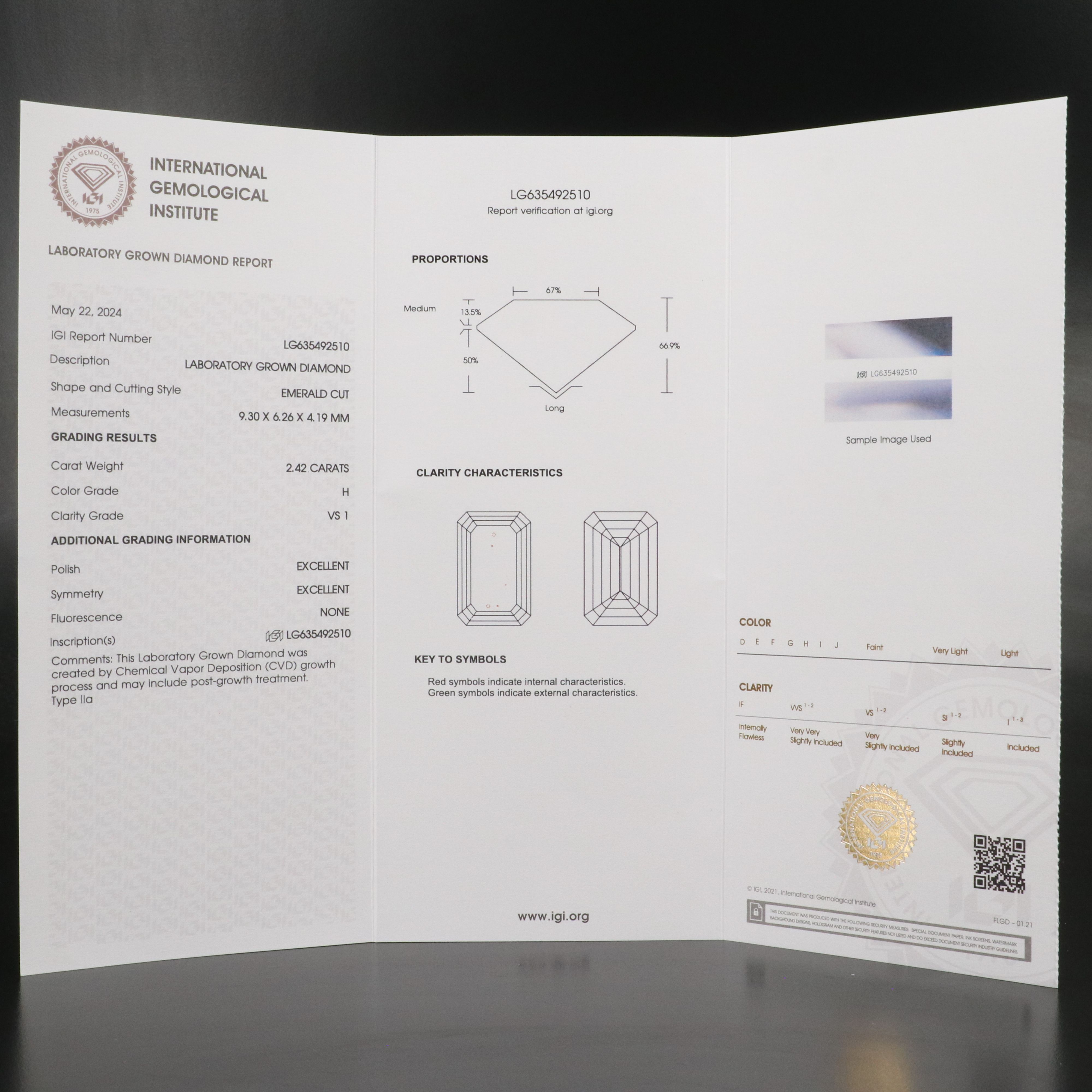Loose 2.42 CT Lab Grown Diamond with IGI Report