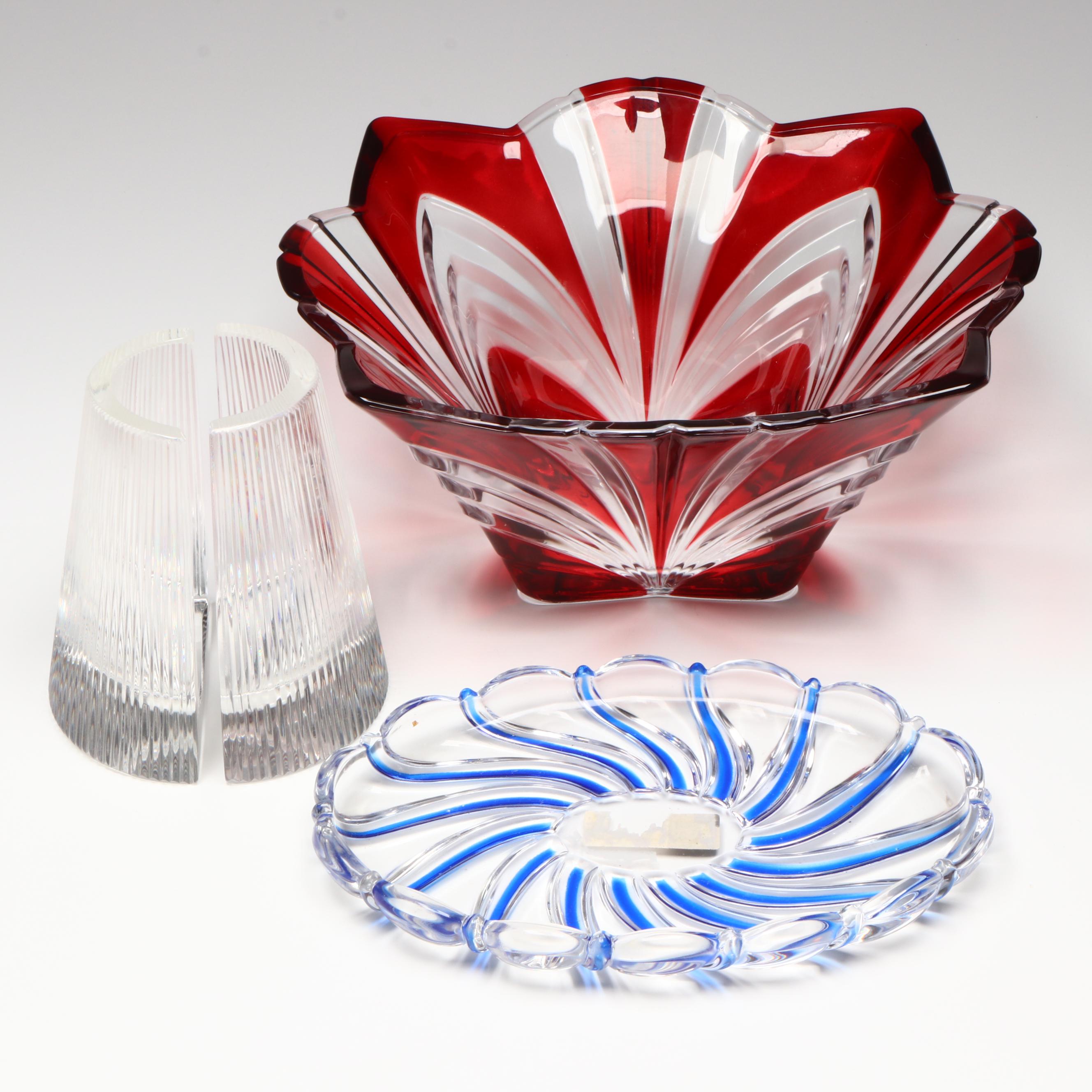 Gerald Gulotta Atlantis Crystal Bookends With Mikasa Crystal & Soga Art Glass