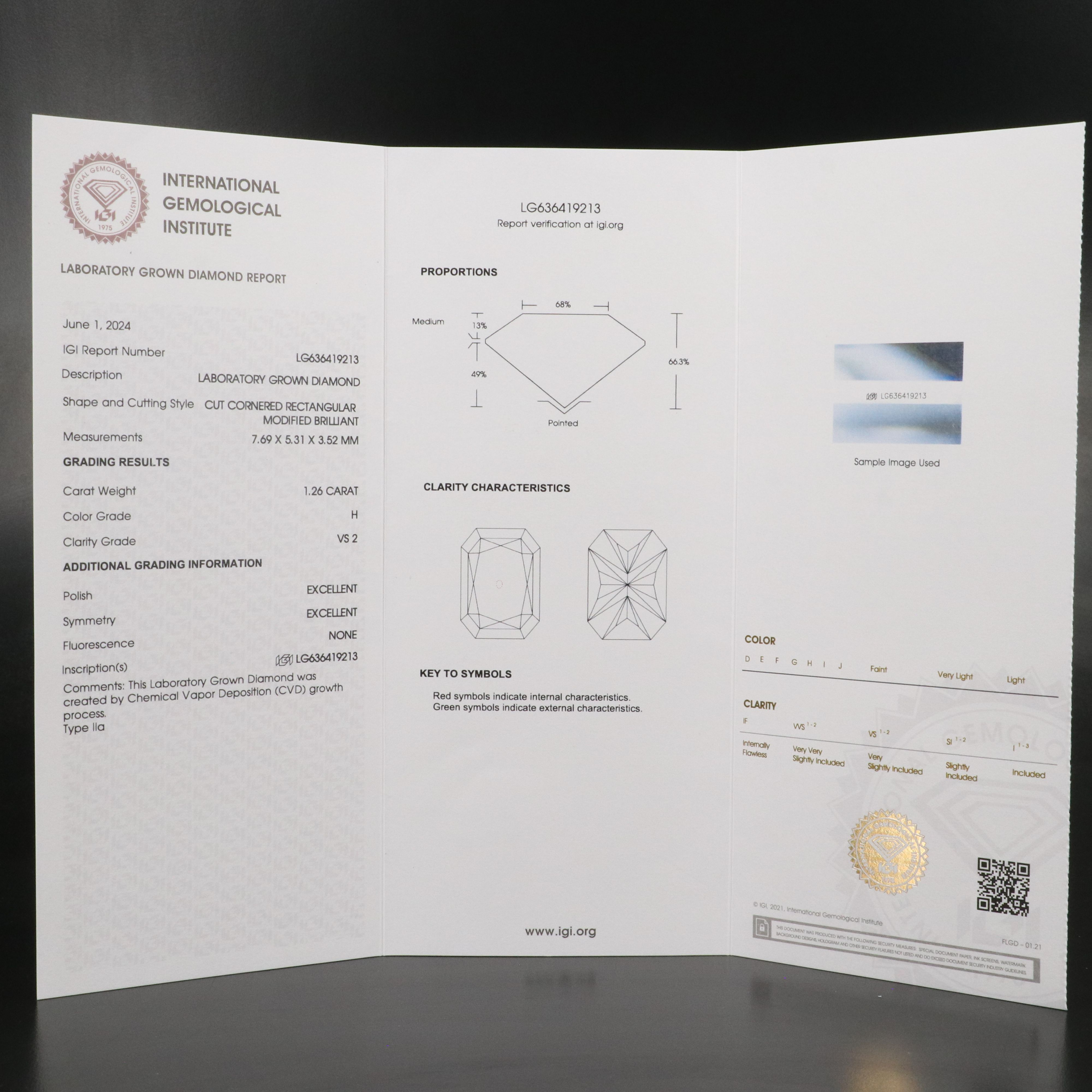 Loose 1.26 CT Lab Grown Diamond with IGI Report