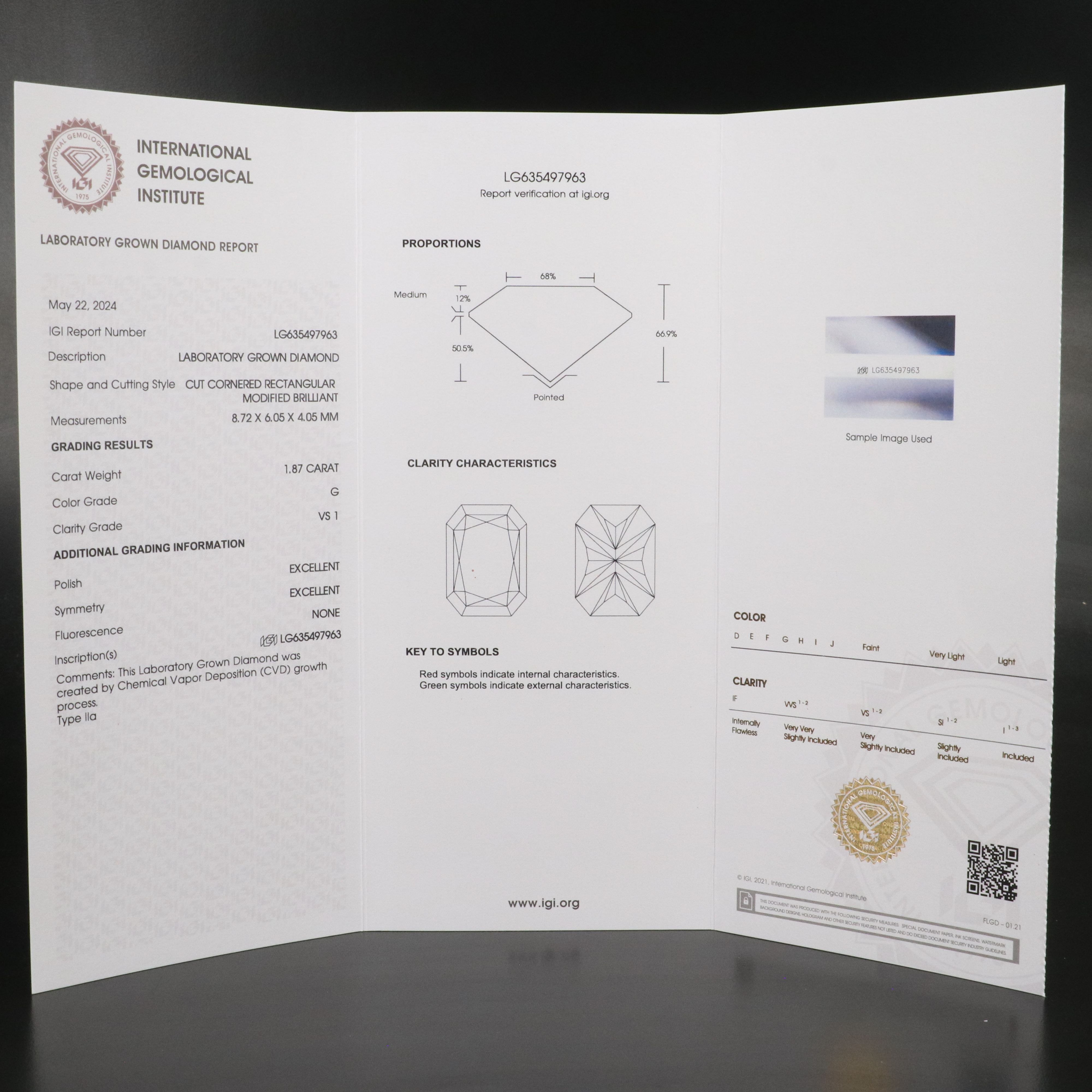Loose 1.87 CT Lab Grown Diamond with IGI Report