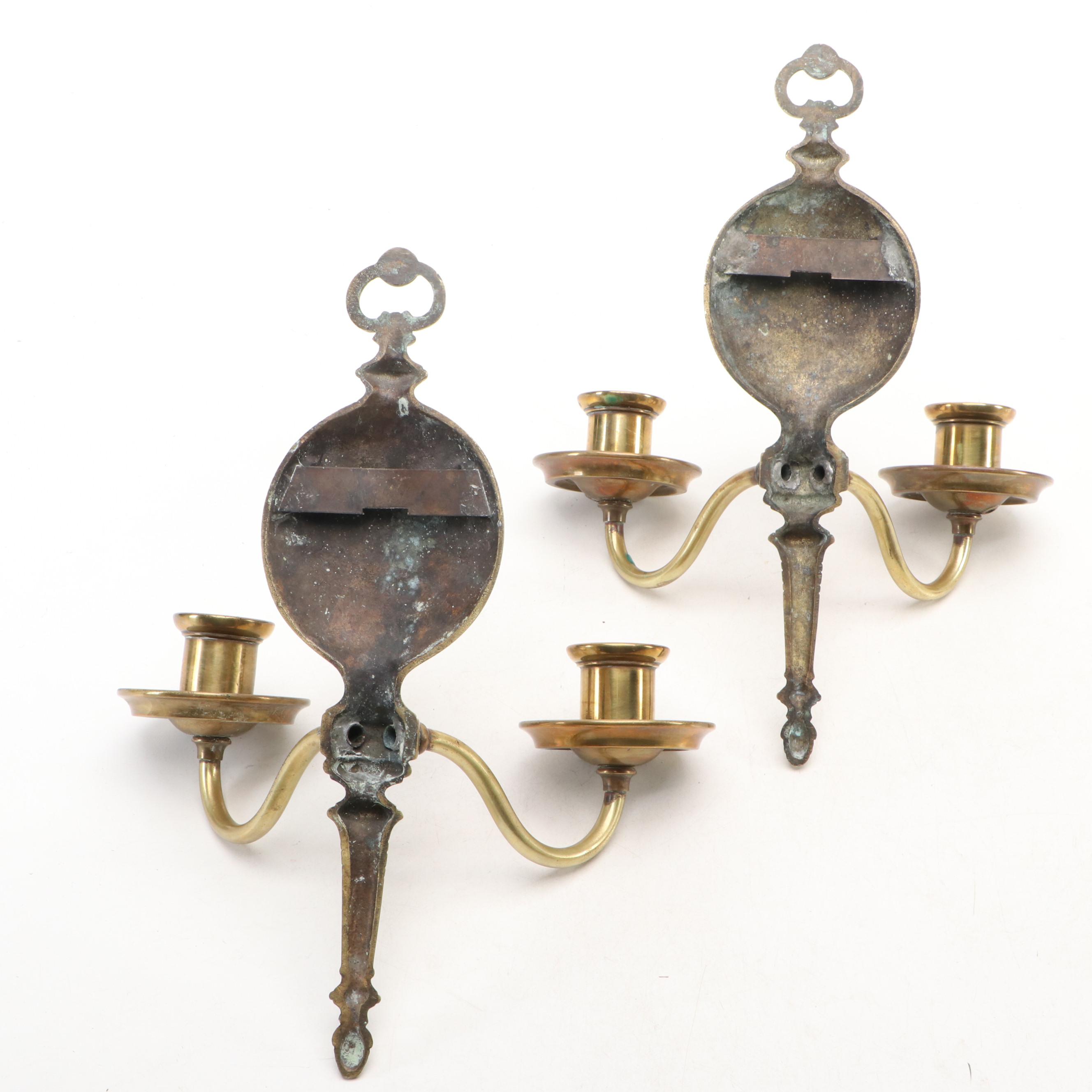 Pair of Federal Style Brass Wall Candle Sconces