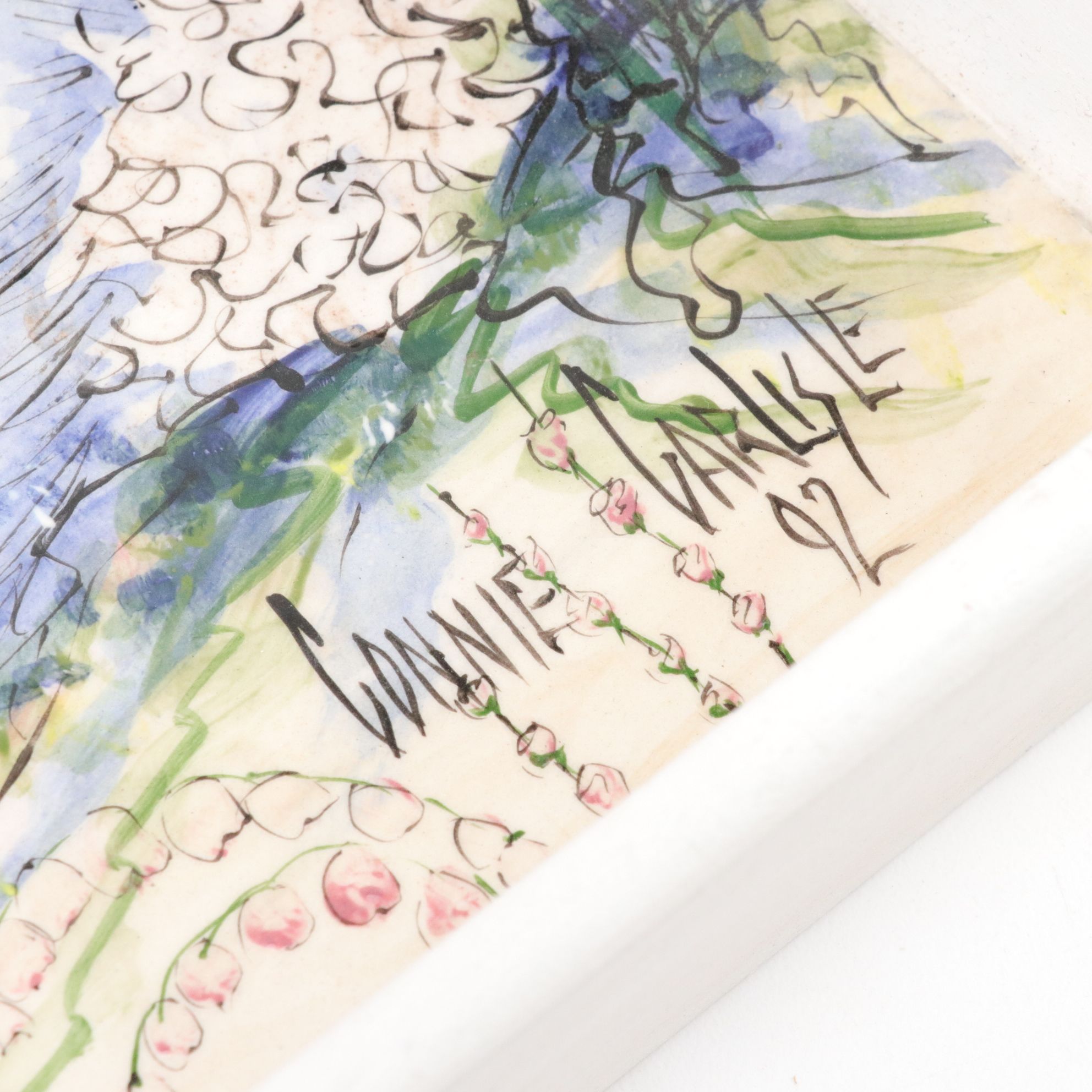 Connie Carlisle Hand-Painted Rabbits and Tulips Platter, Tray and Bowl, 1992