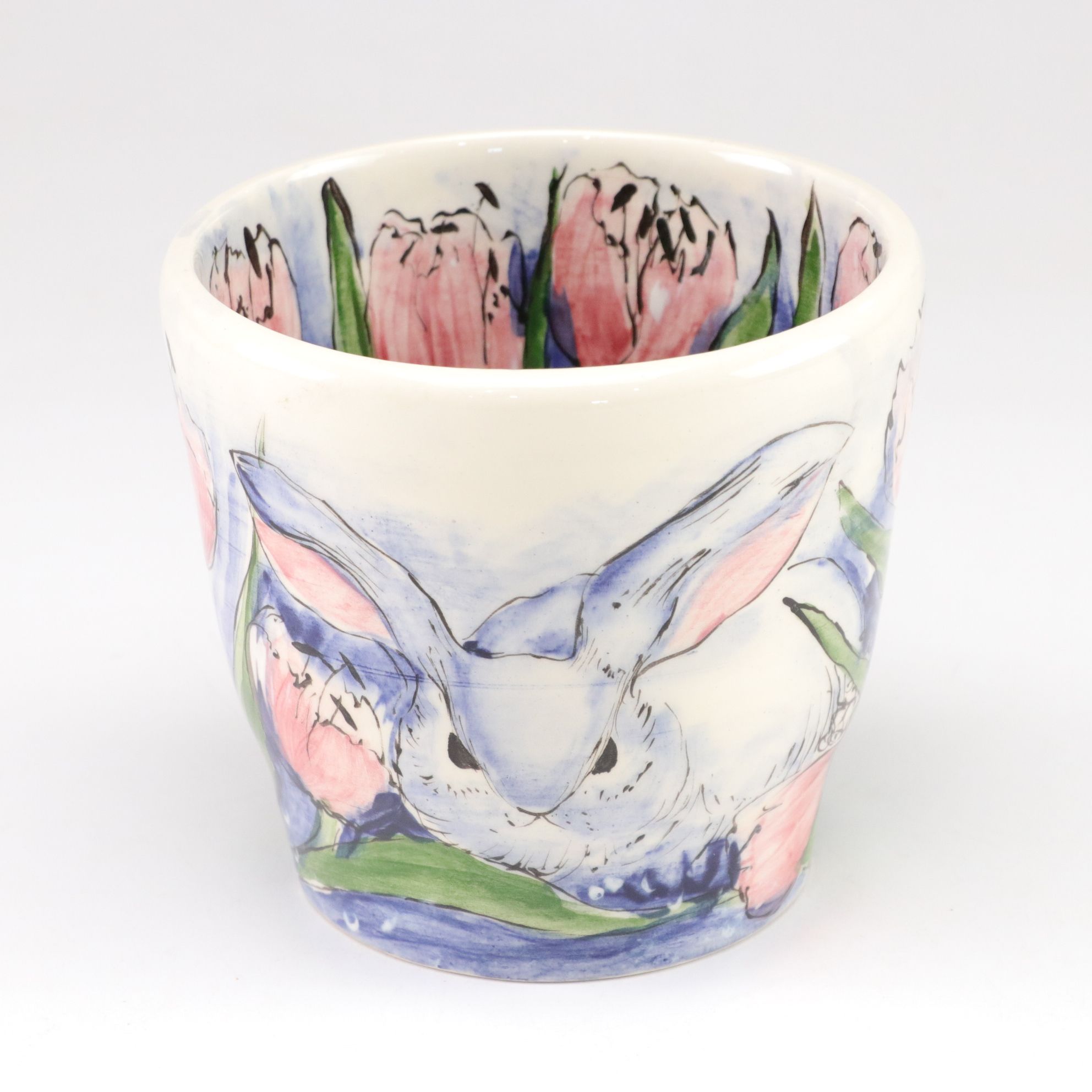 Connie Carlisle Hand-Painted Rabbits and Tulips Platter, Tray and Bowl, 1992