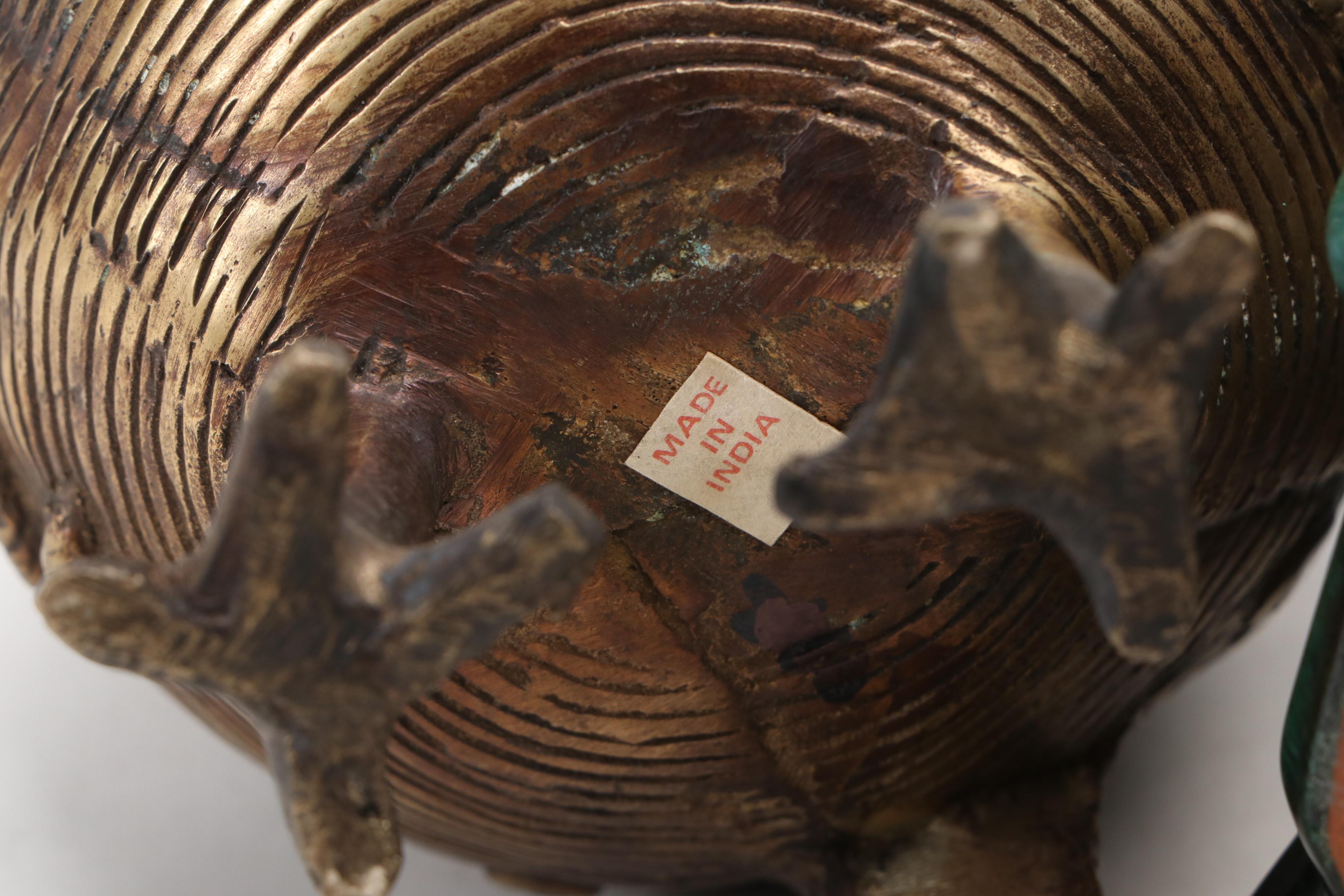Indian Dhokra Brass Owl Container with Other Ceramic Owls