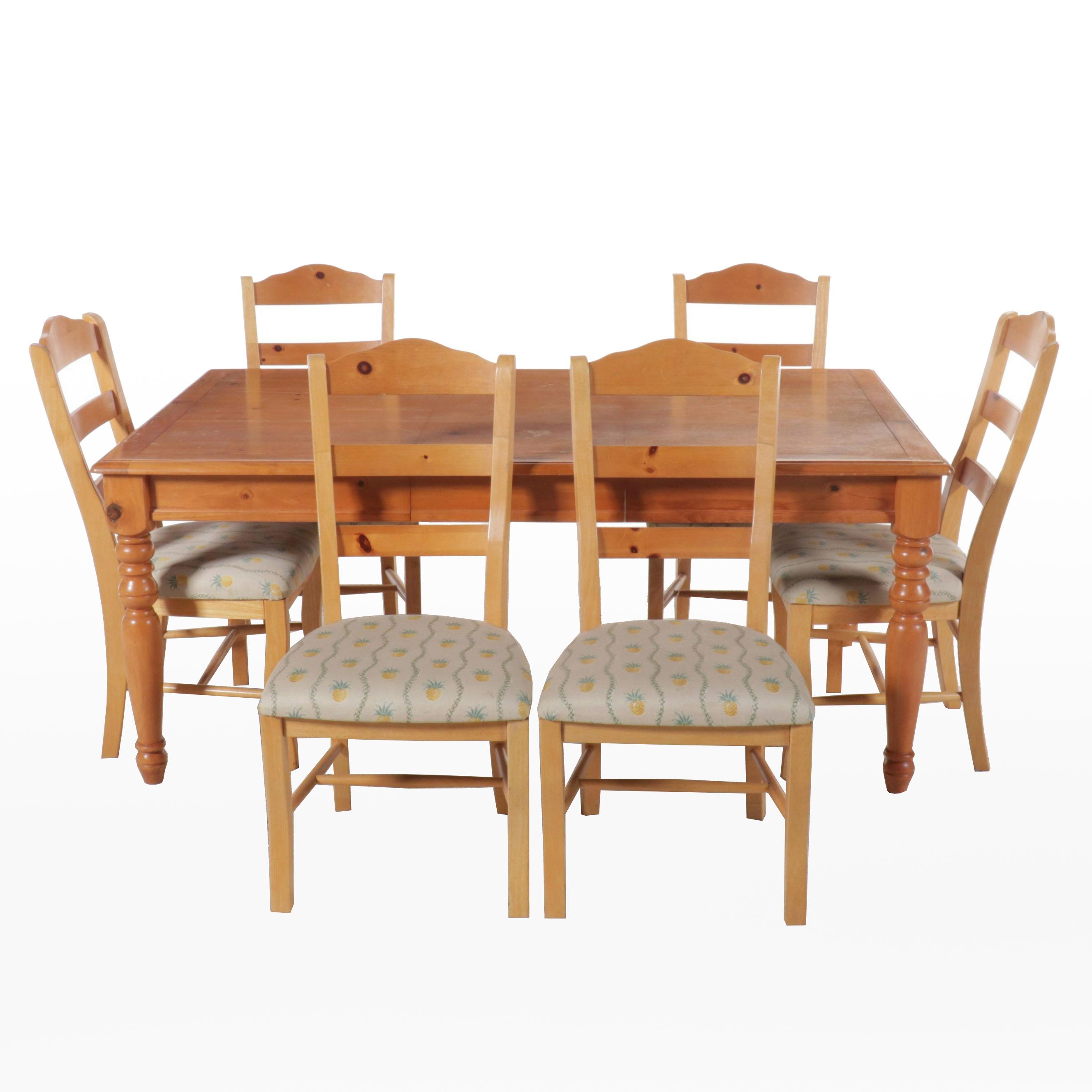 Pine Dining Table with Six Chairs, 21st Century