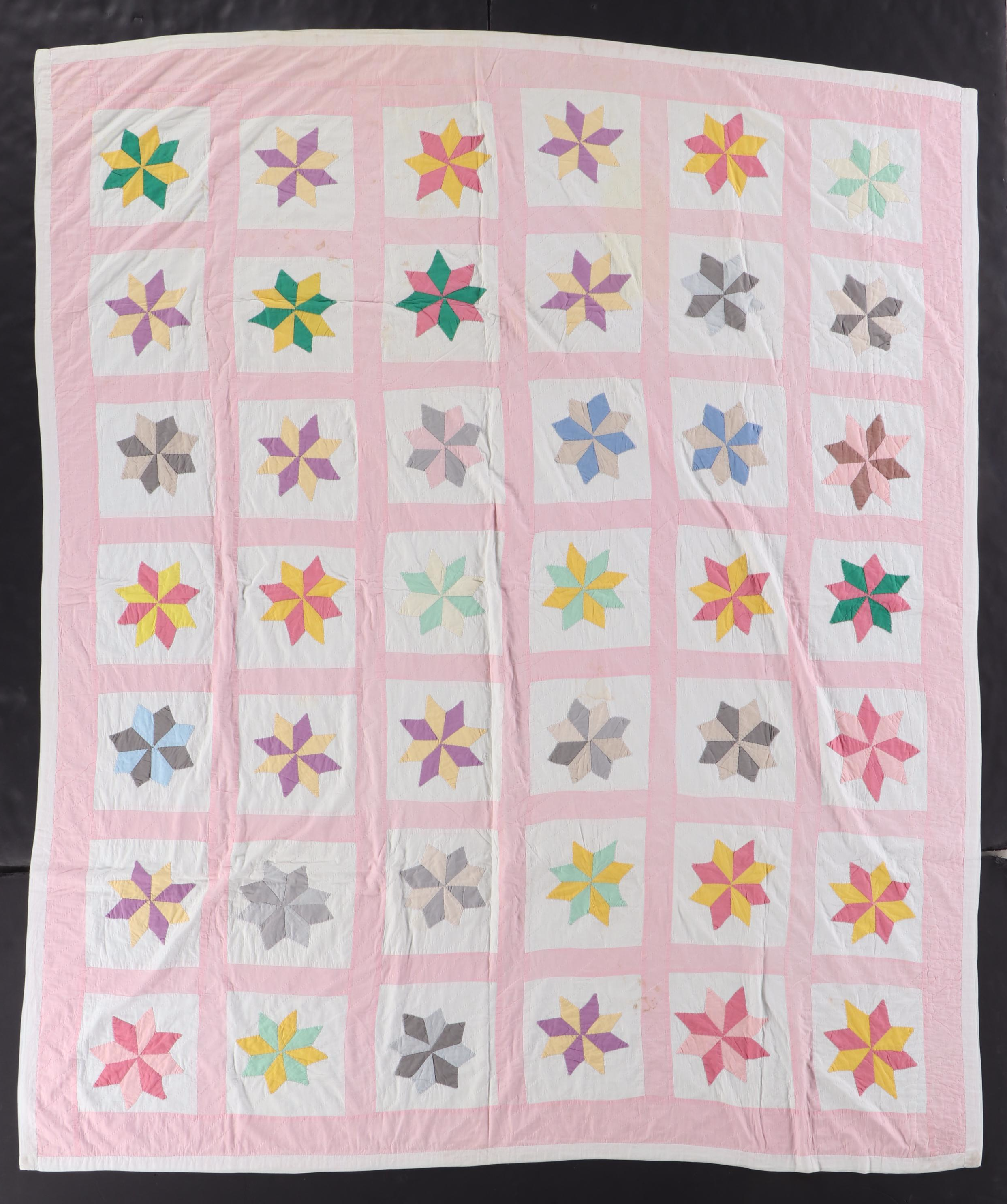 Hand-Pieced "Le Moyne Star" Quilt & "Victorian Crazy Quilt" Scrappy Pieced Quilt