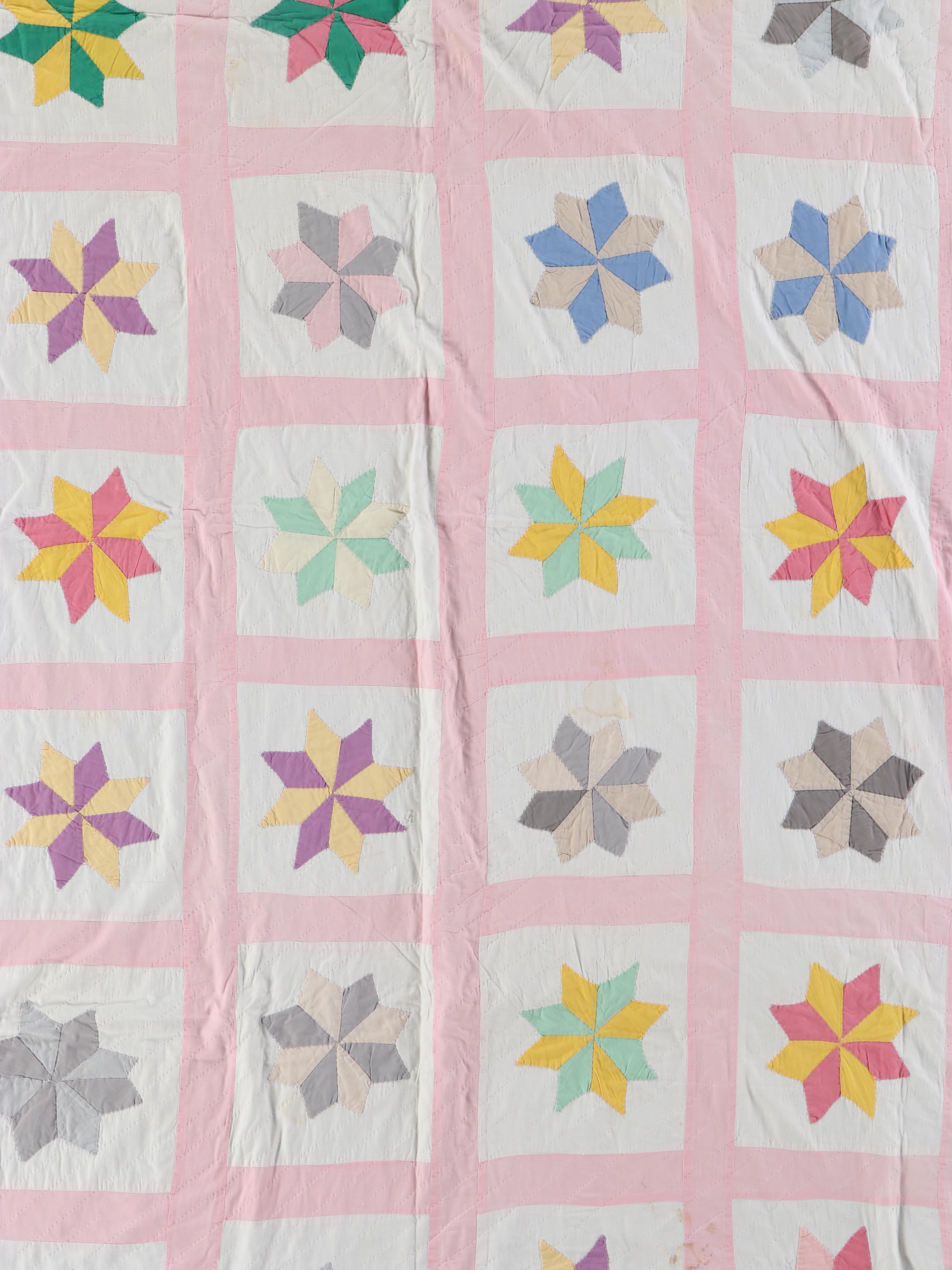 Hand-Pieced "Le Moyne Star" Quilt & "Victorian Crazy Quilt" Scrappy Pieced Quilt