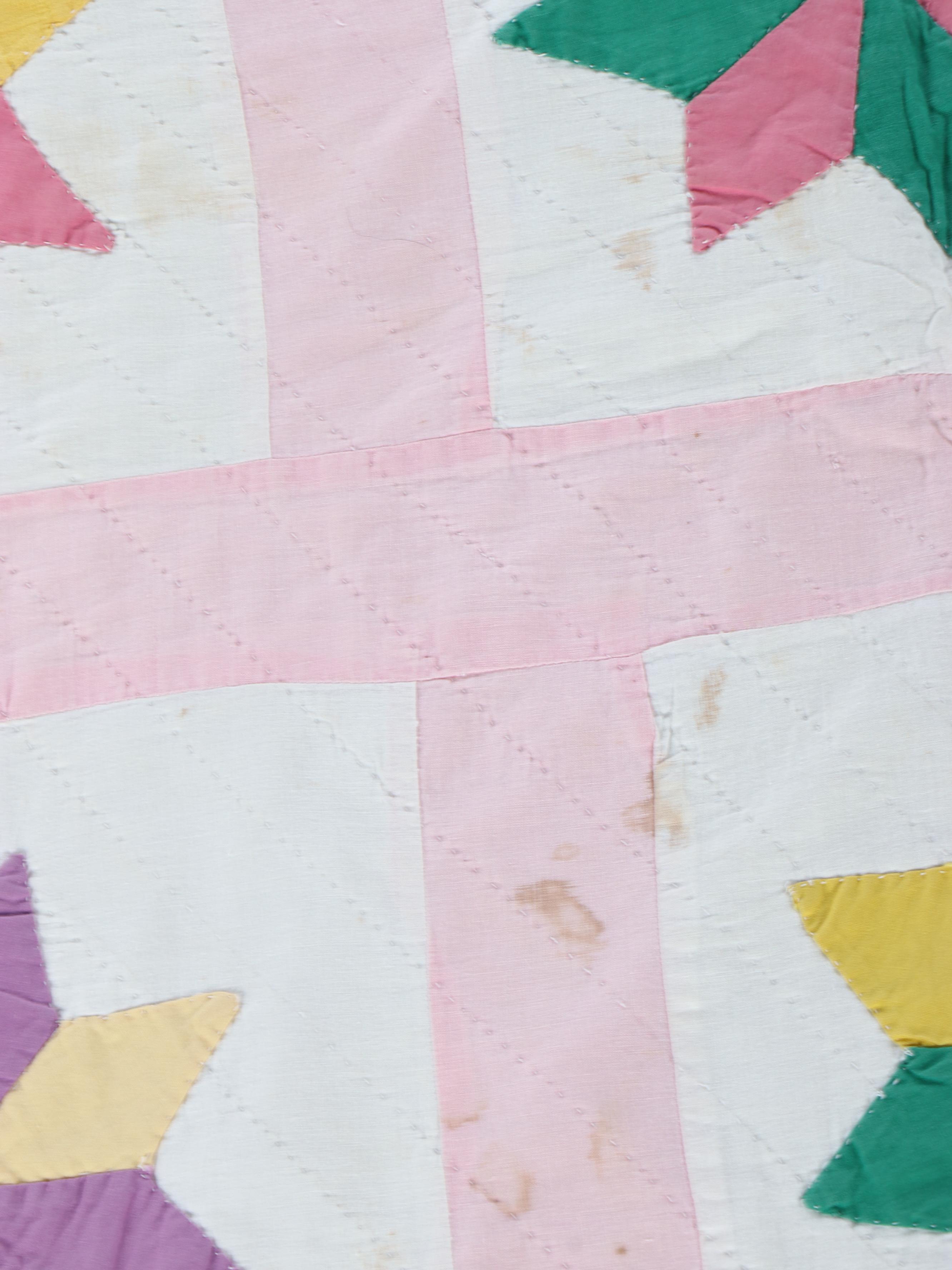 Hand-Pieced "Le Moyne Star" Quilt & "Victorian Crazy Quilt" Scrappy Pieced Quilt