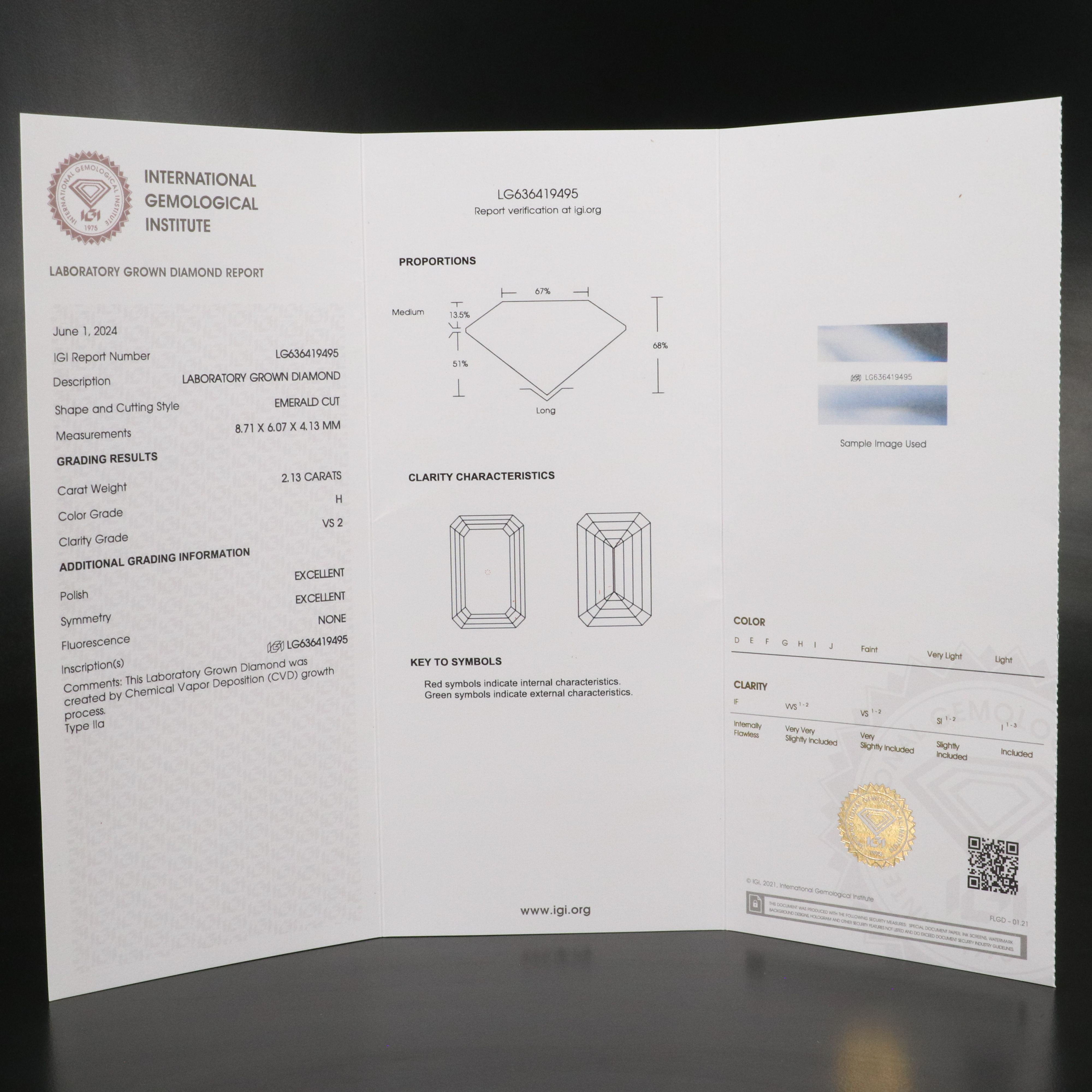 Loose 2.13 CT Lab Grown Diamond with IGI Report