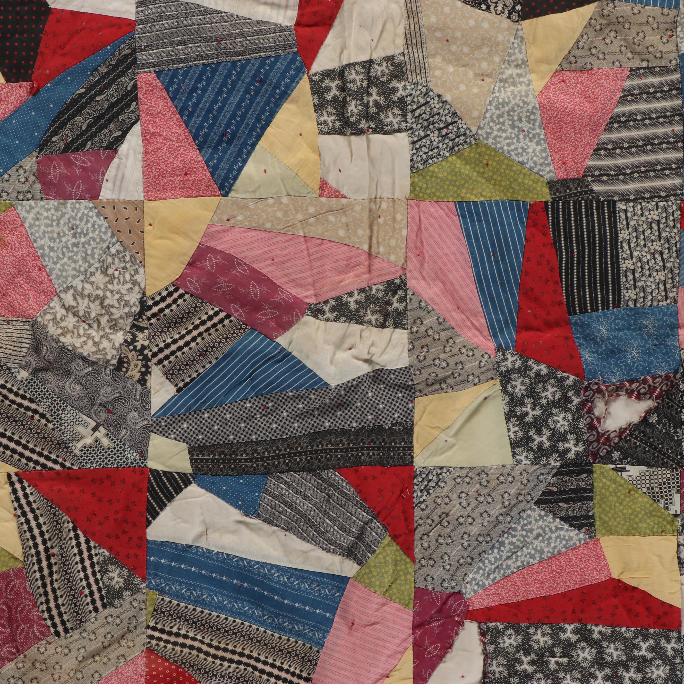 Hand-Pieced "Le Moyne Star" Quilt & "Victorian Crazy Quilt" Scrappy Pieced Quilt