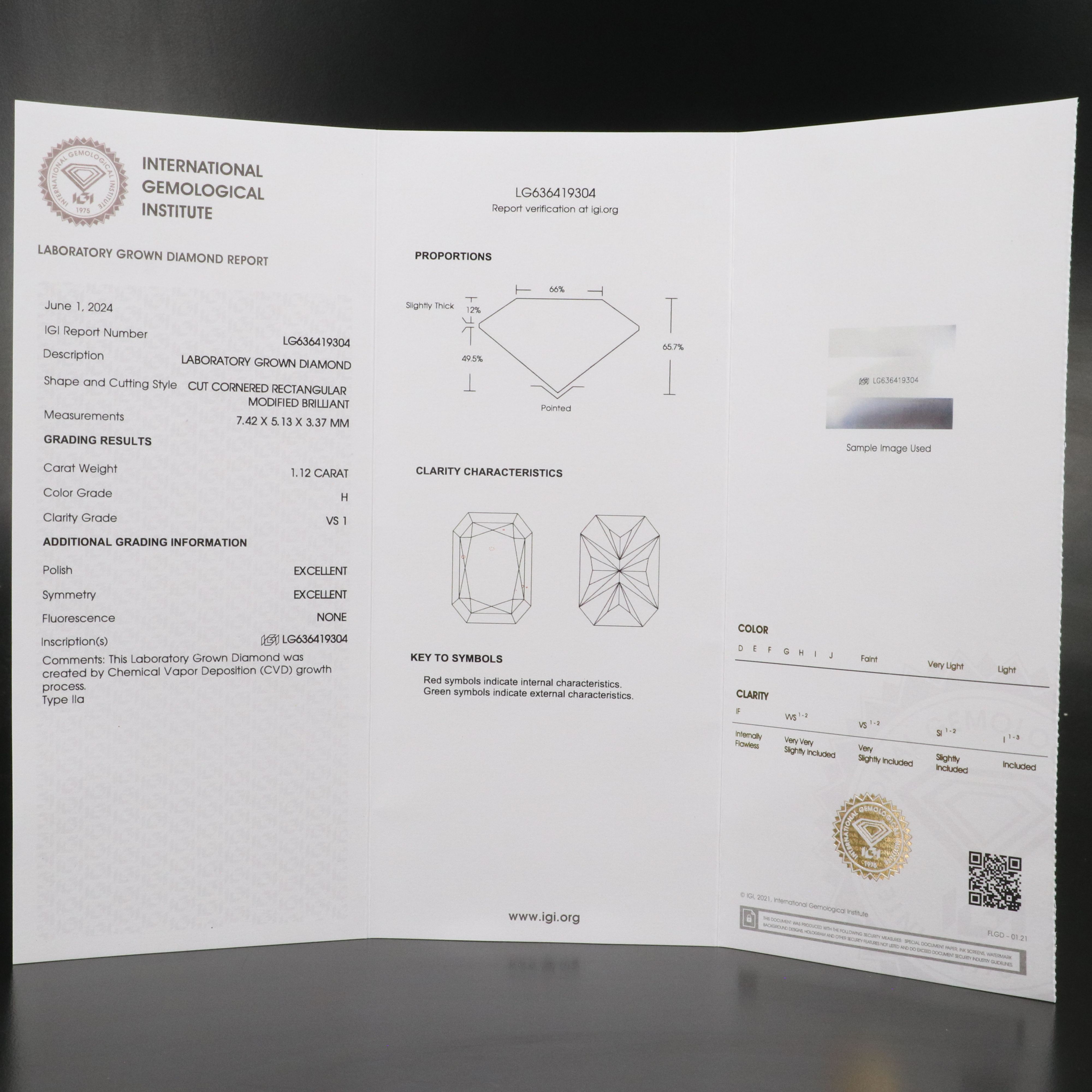Loose 1.12 CT Lab Grown Diamond with IGI Report