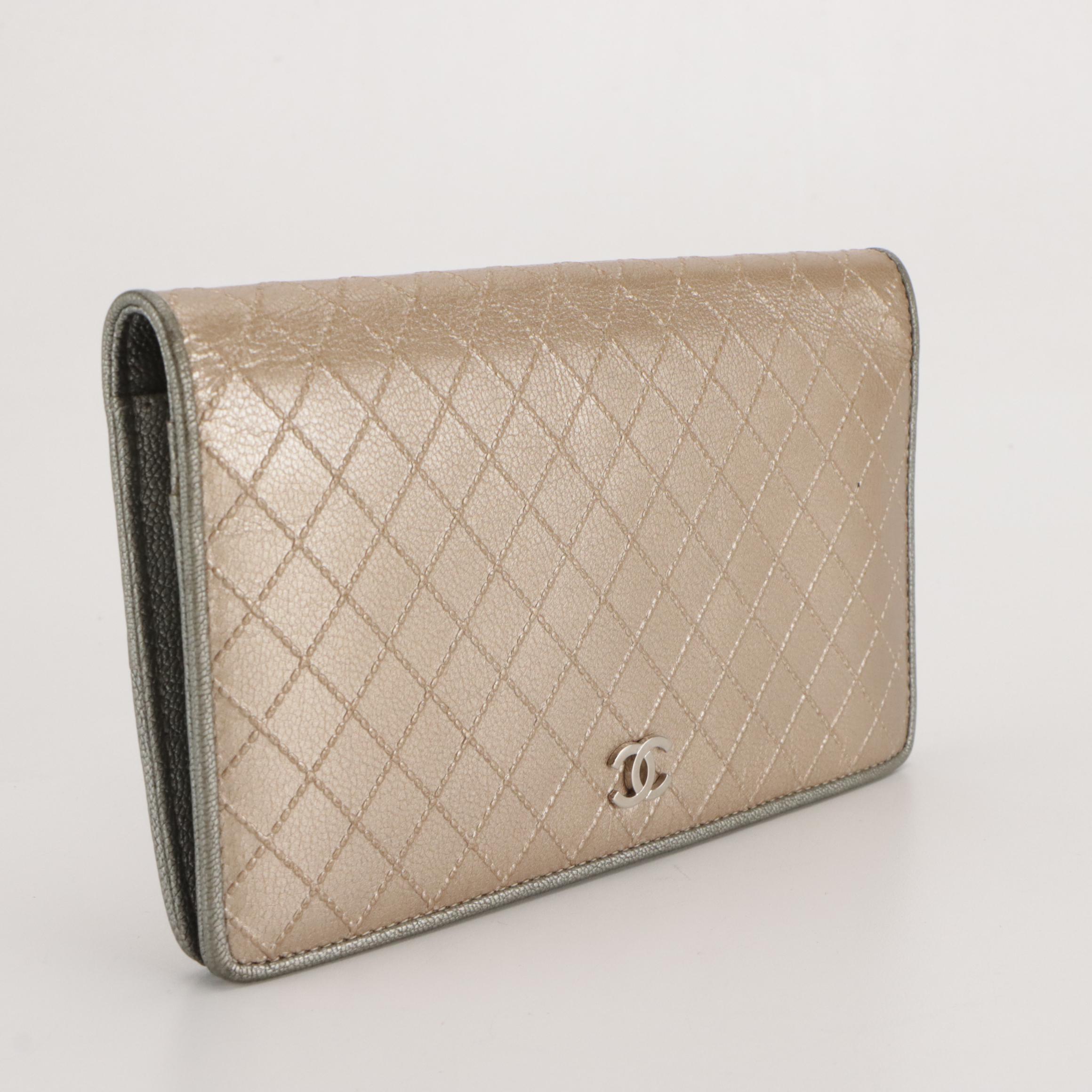 Chanel L Yen Wallet in Embossed Diamond Stitch Metallic Leather with Box