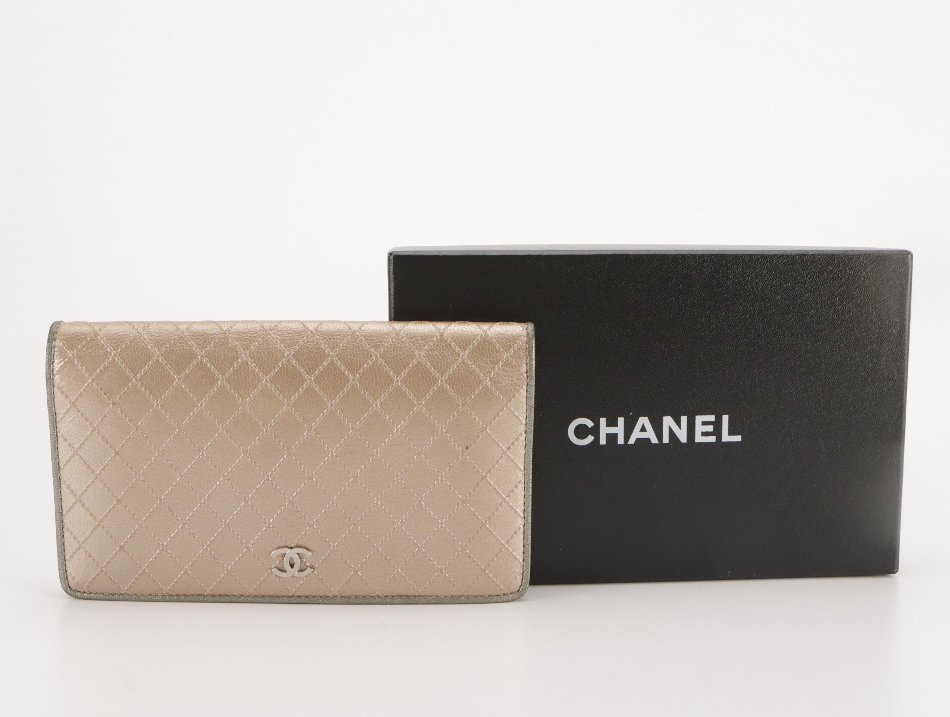 Chanel L Yen Wallet in Embossed Diamond Stitch Metallic Leather with Box