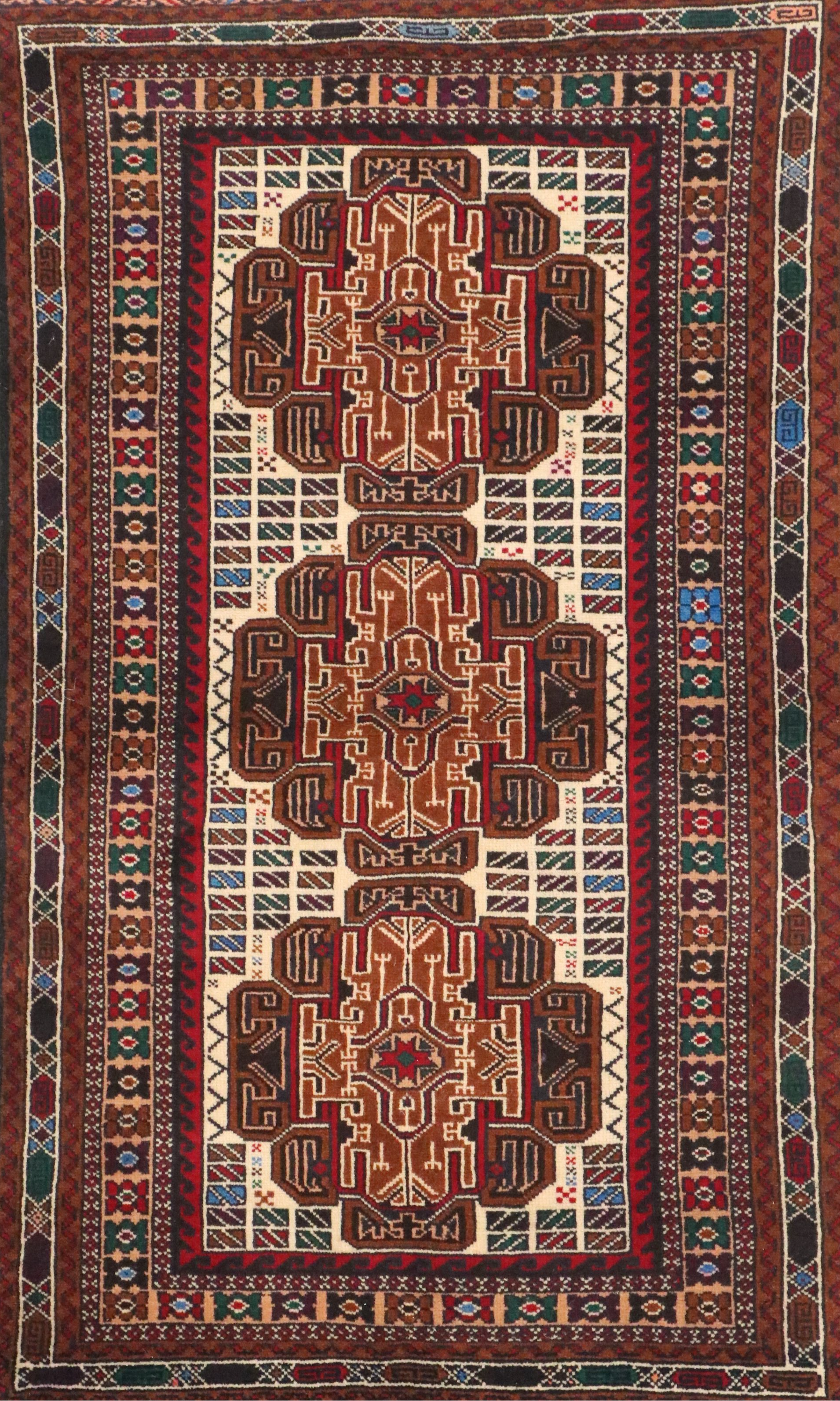 2'10 x 5' Hand-Knotted Afghan Baluch Accent Rug