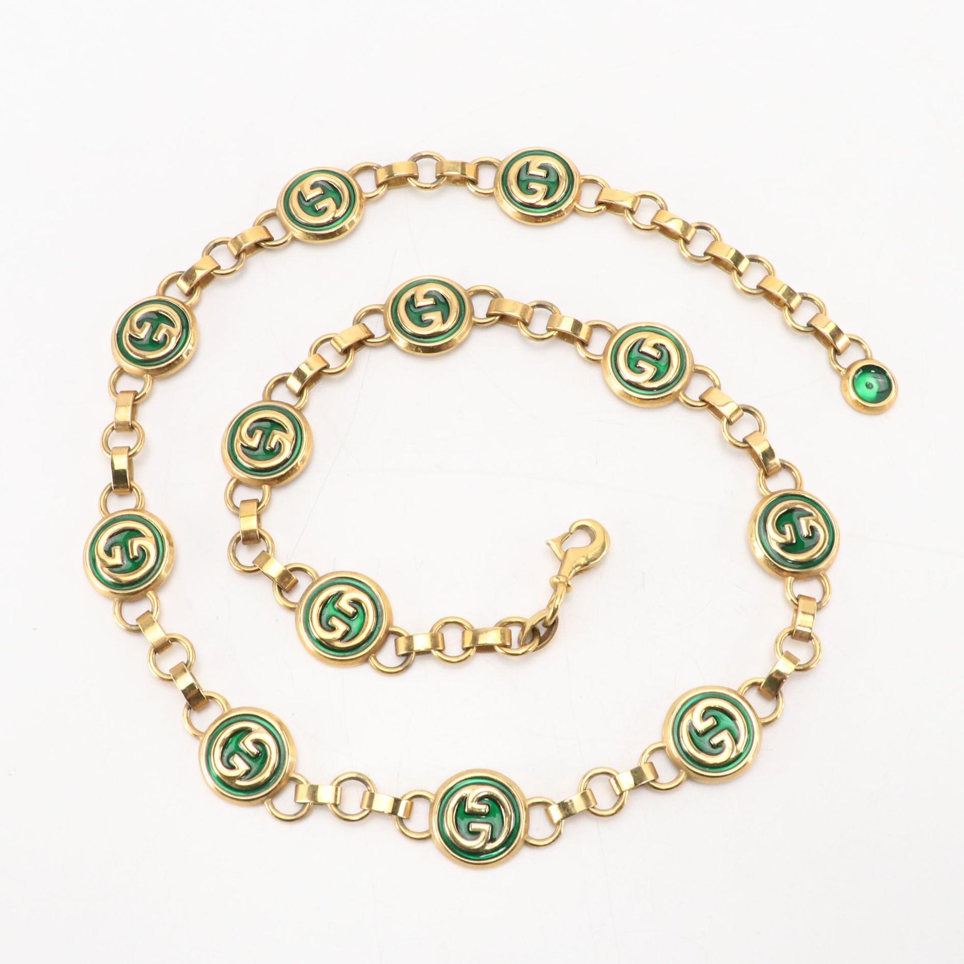 Gucci Vintage Green GG Chain-Link Belt