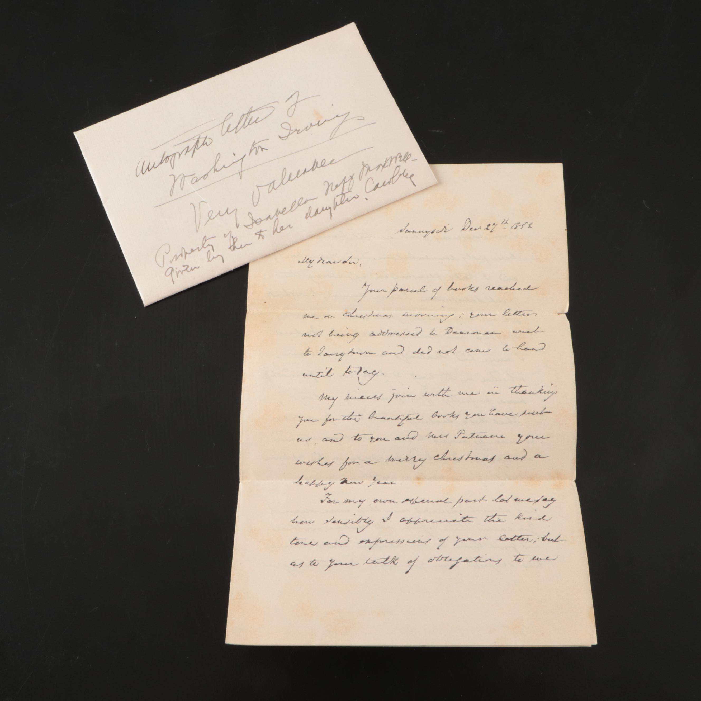 Washington Irving Facsimile Letter, 19th Century