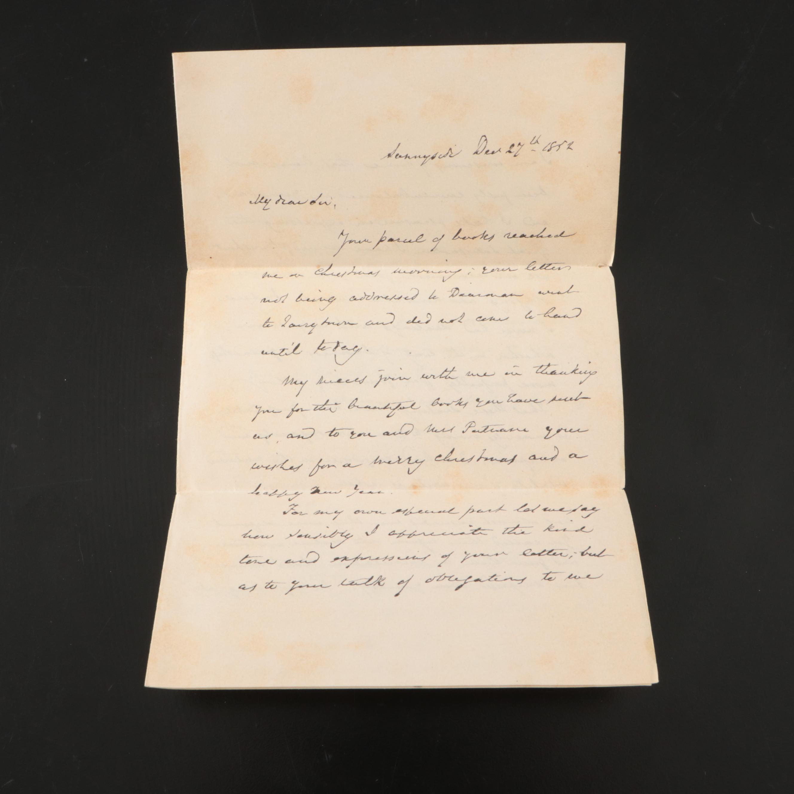 Washington Irving Facsimile Letter, 19th Century