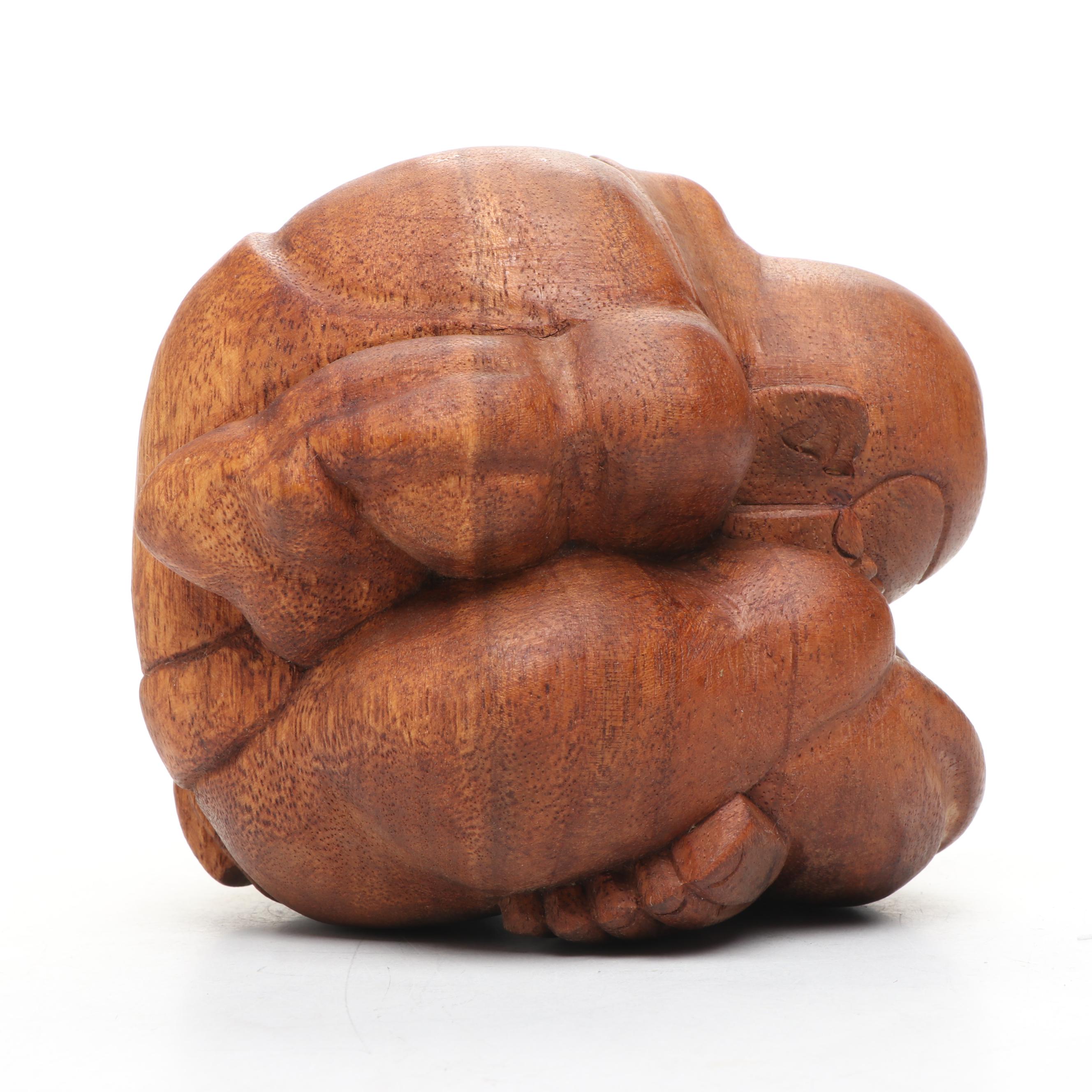 Carved Mango Wood Weeping Yogi "Orang Malu" Figure