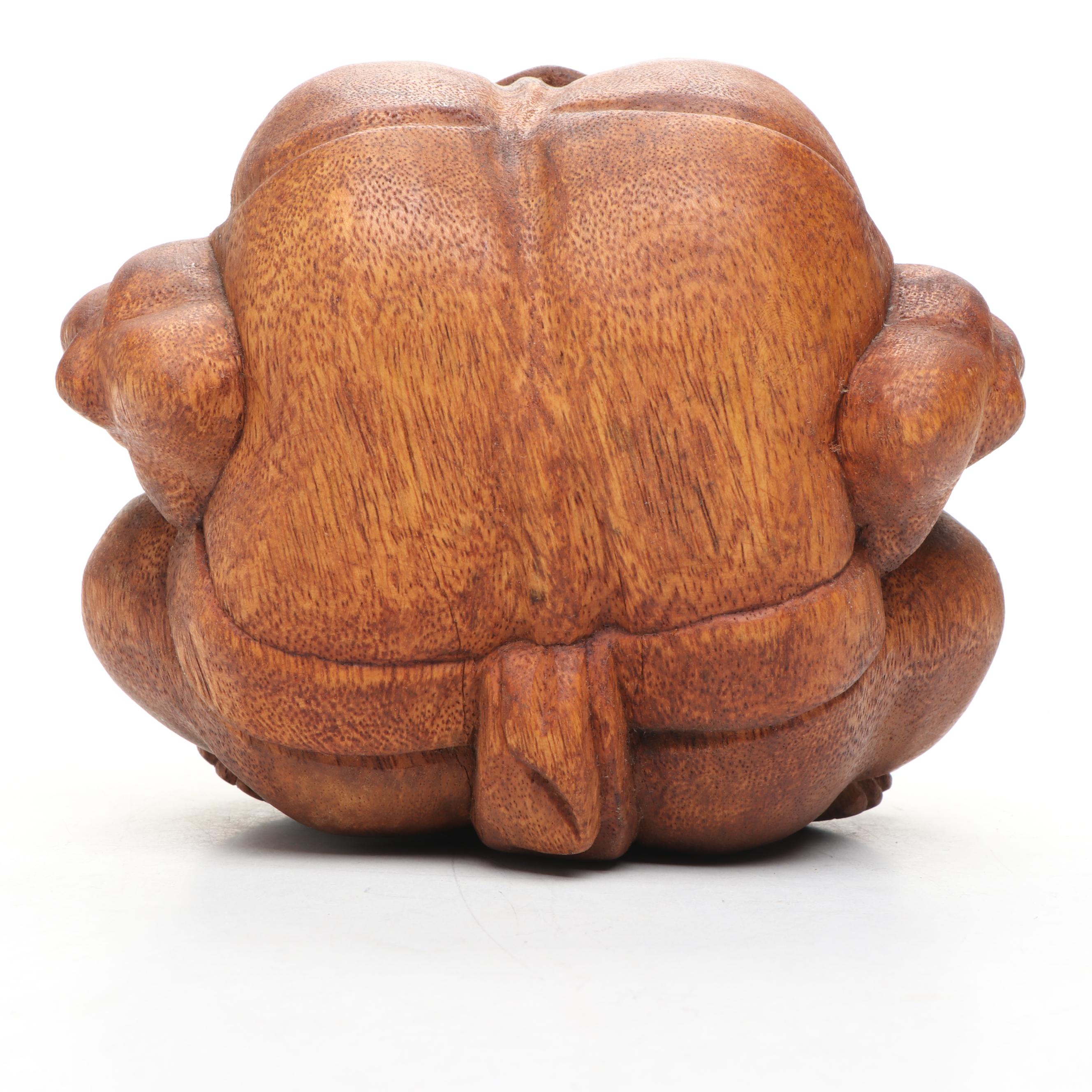Carved Mango Wood Weeping Yogi "Orang Malu" Figure