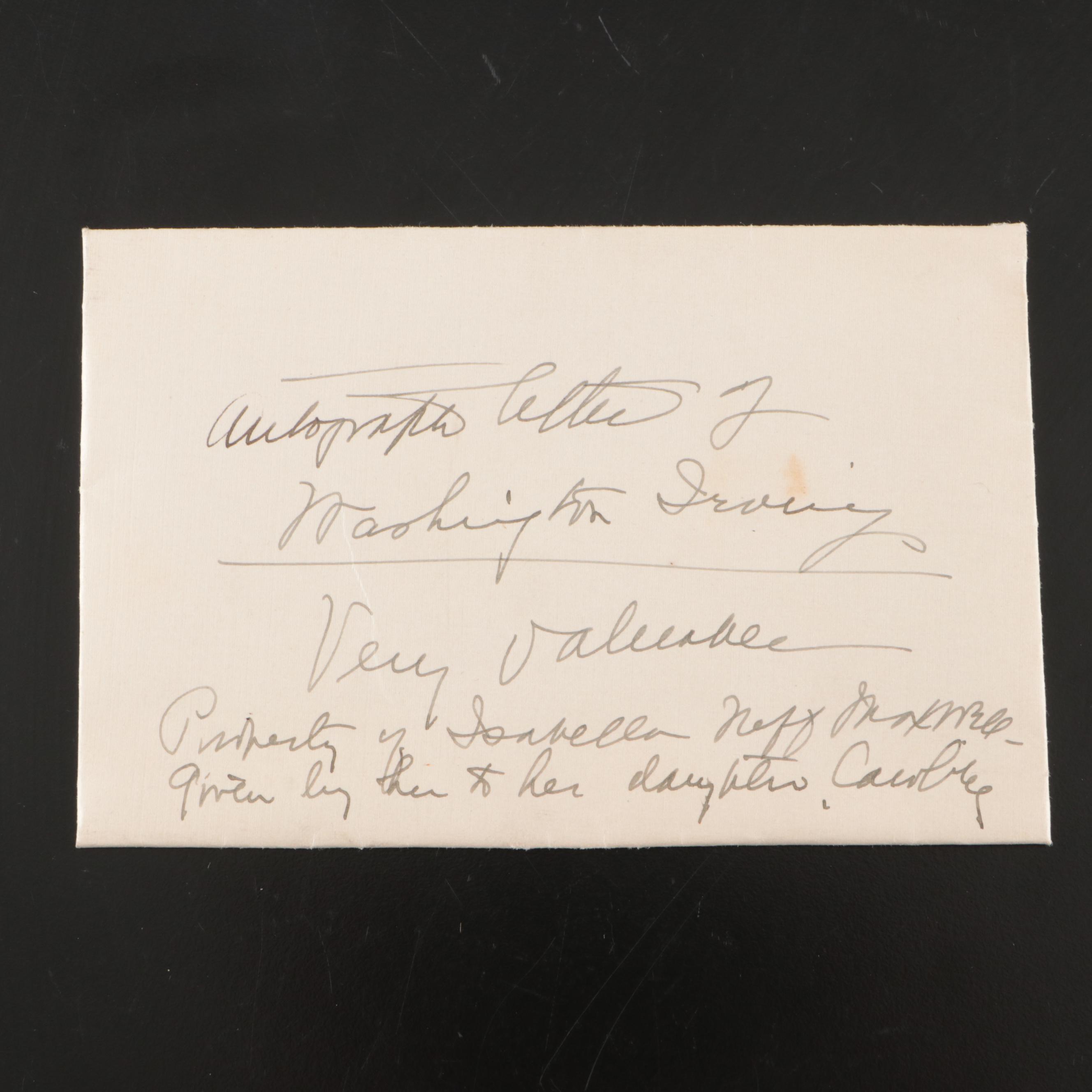 Washington Irving Facsimile Letter, 19th Century